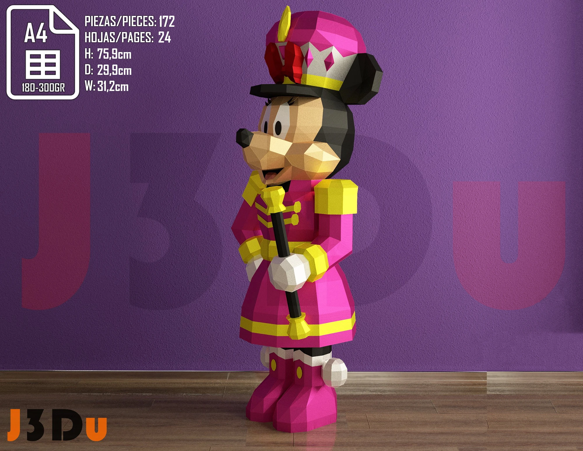 Minnie Nutcracker Papercraft PDF, Template For office, Room, Decor, DIY gift for friends, family, Low poly Paper, Paper Craft 3D kit by J3Du