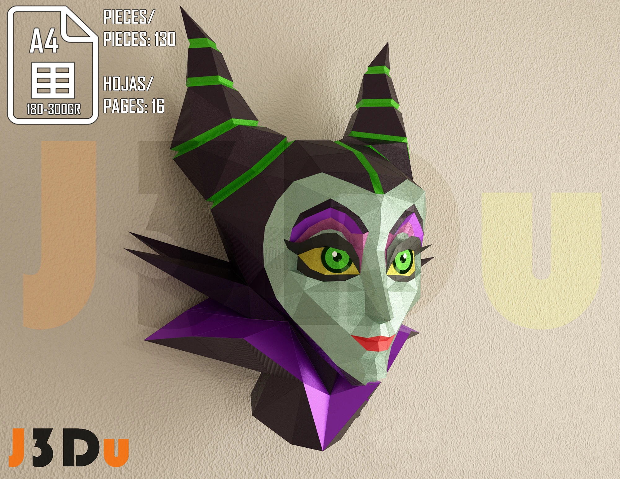 Maleficent Trophy Papercraft PDF, Template For office, Room, Decor, DIY gift for friends, family, Low poly Paper, Paper Craft 3D kit by J3Du