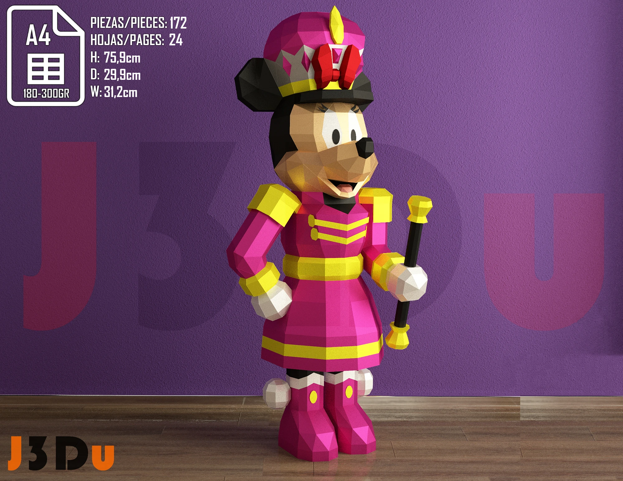 Minnie Nutcracker Papercraft PDF, Template For office, Room, Decor, DIY gift for friends, family, Low poly Paper, Paper Craft 3D kit by J3Du