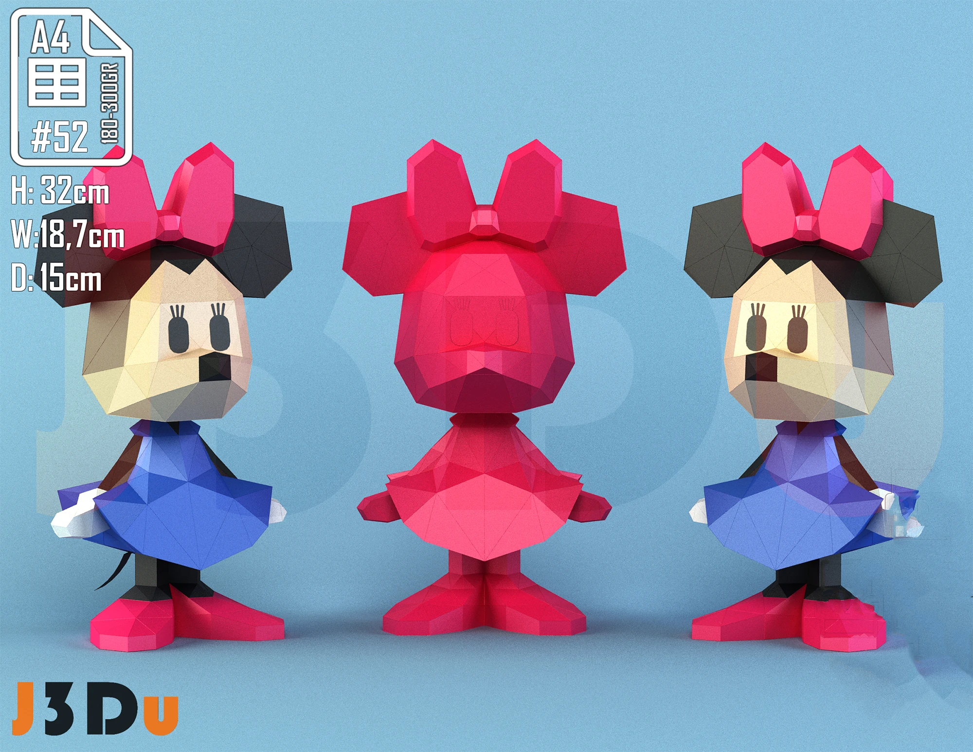 Minnie Mouse Tiny Papercraft PDF, Template For office, Room, Decor, DIY gift for friends, family, Low poly Paper, Paper Craft 3D kit by J3Du