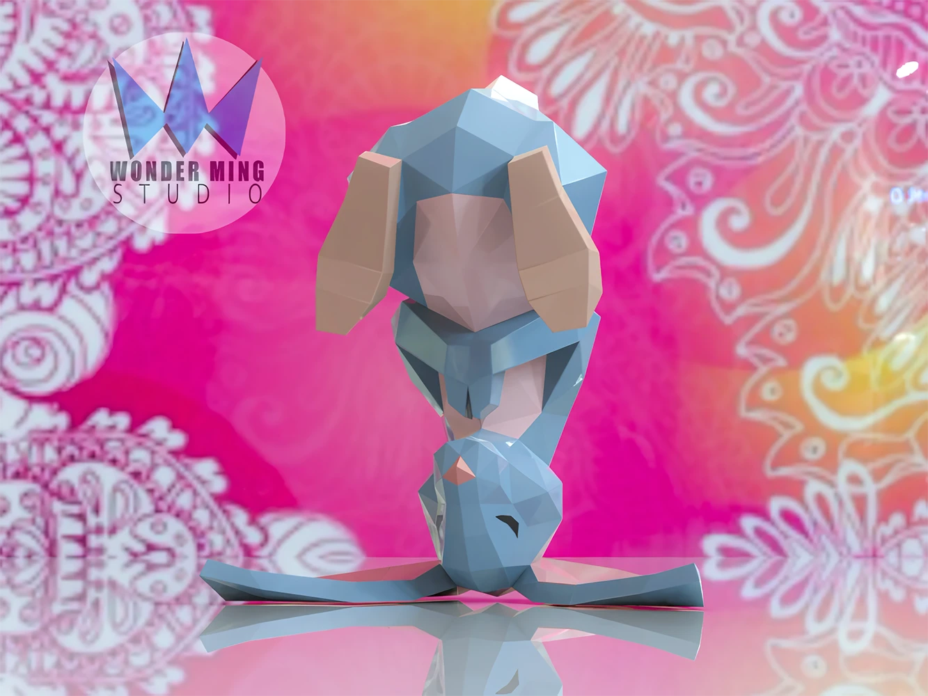 Rabbit Yoga Papercraft, Lowpoly, Lowpoly Papercraft