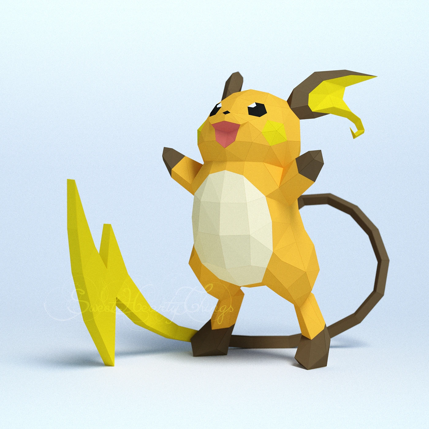 DIY 3d papercraft Pokemon Raichu PDF Templates Low Poly SweetHeartyThings