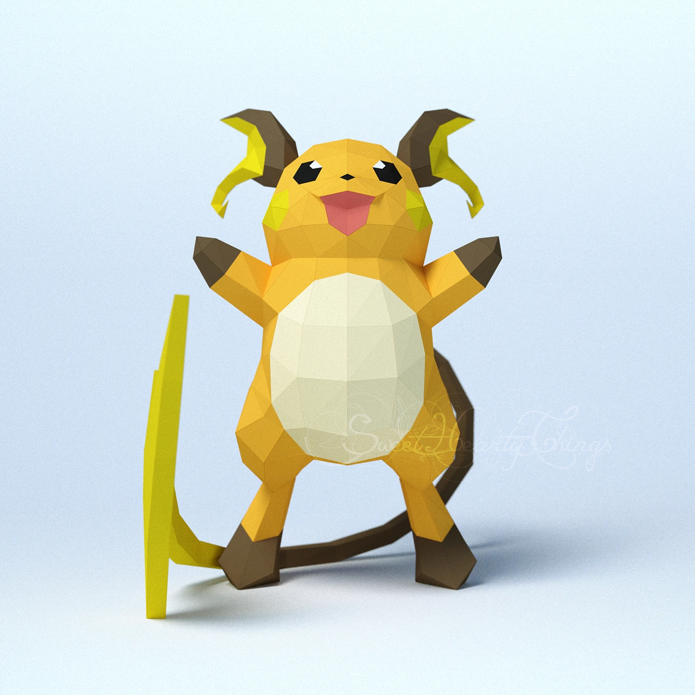 DIY 3d papercraft Pokemon Raichu PDF Templates Low Poly SweetHeartyThings