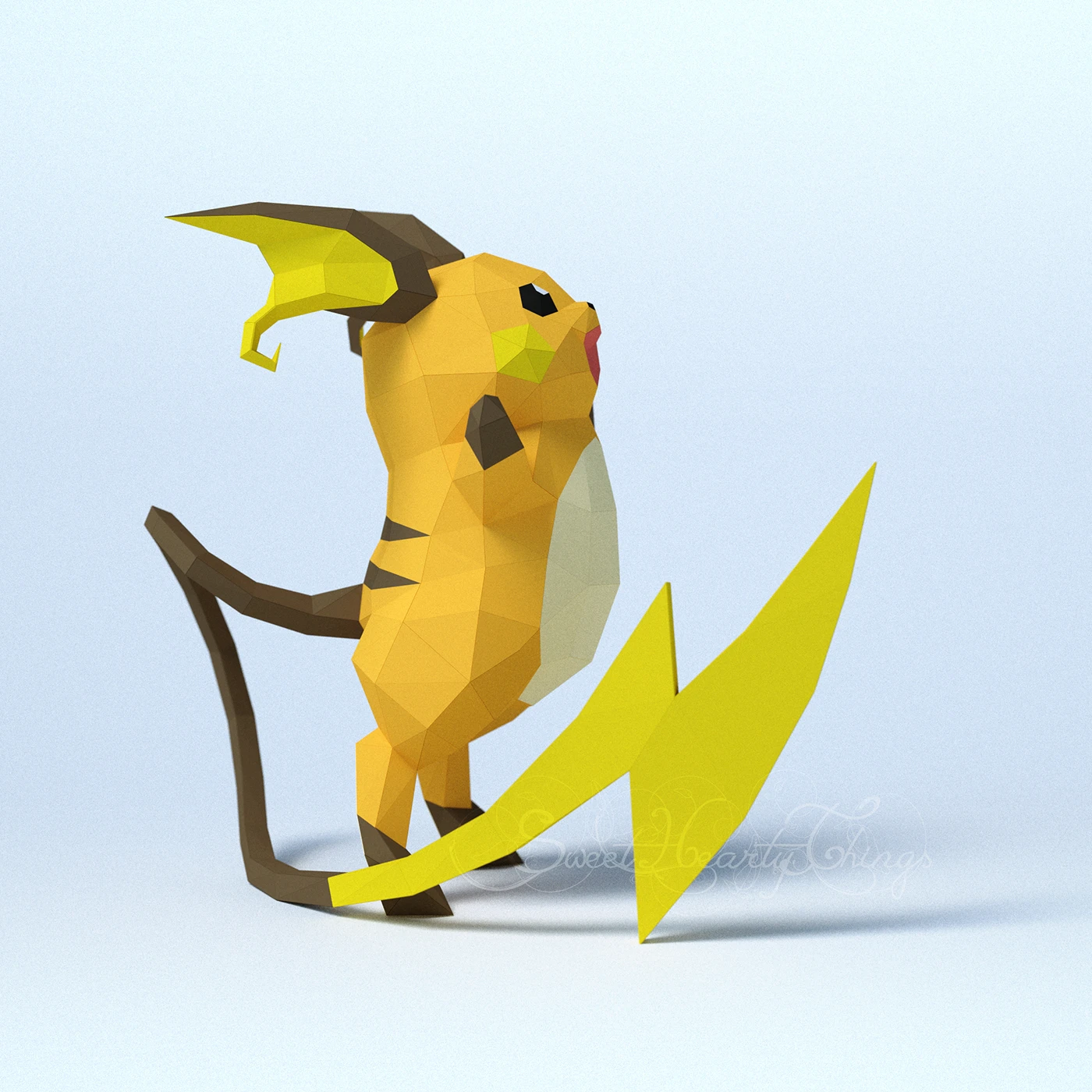 DIY 3d papercraft Pokemon Raichu PDF Templates Low Poly SweetHeartyThings