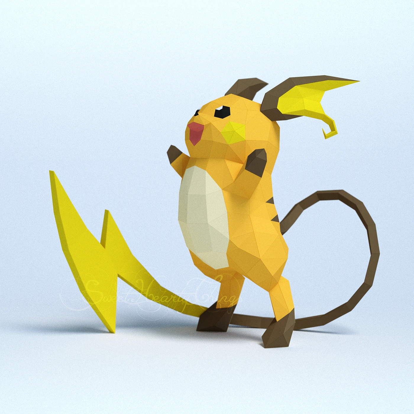 DIY 3d papercraft Pokemon Raichu PDF Templates Low Poly SweetHeartyThings