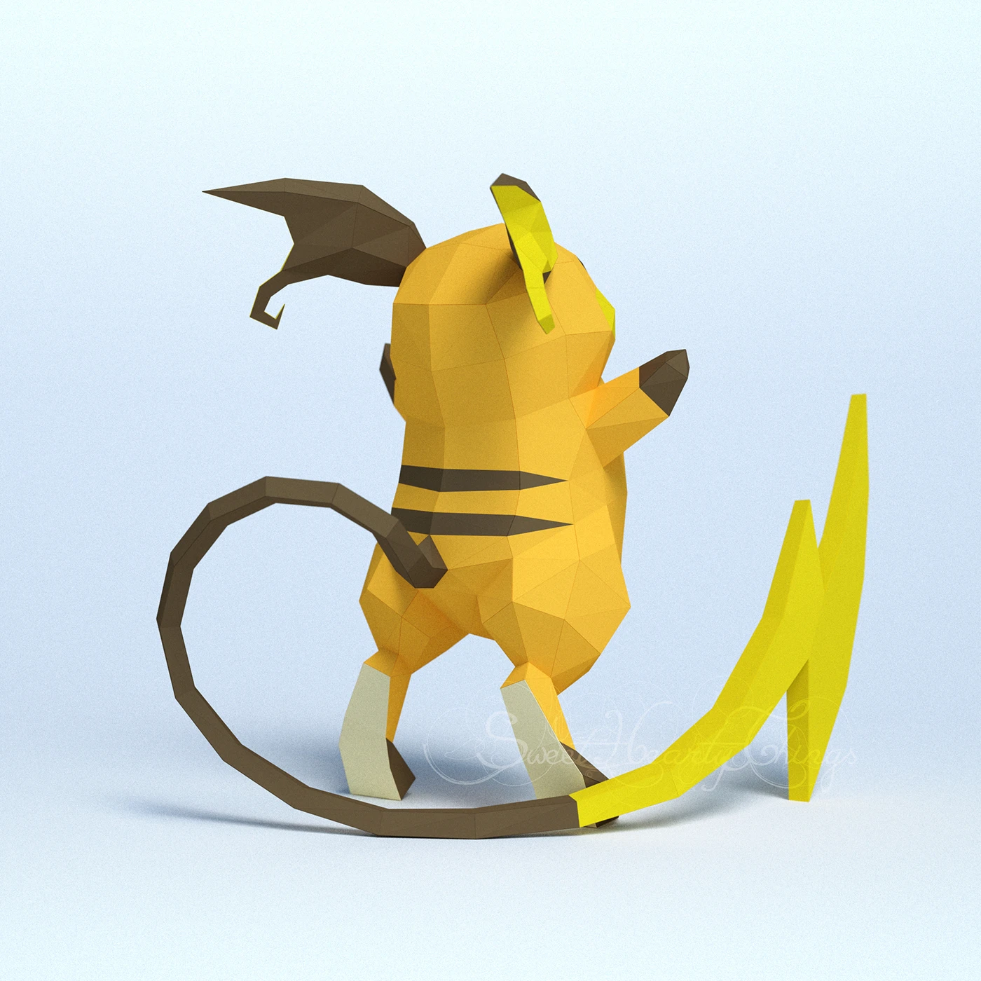 DIY 3d papercraft Pokemon Raichu PDF Templates Low Poly SweetHeartyThings