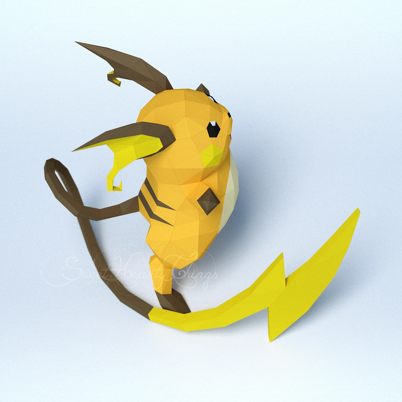 DIY 3d papercraft Pokemon Raichu PDF Templates Low Poly SweetHeartyThings