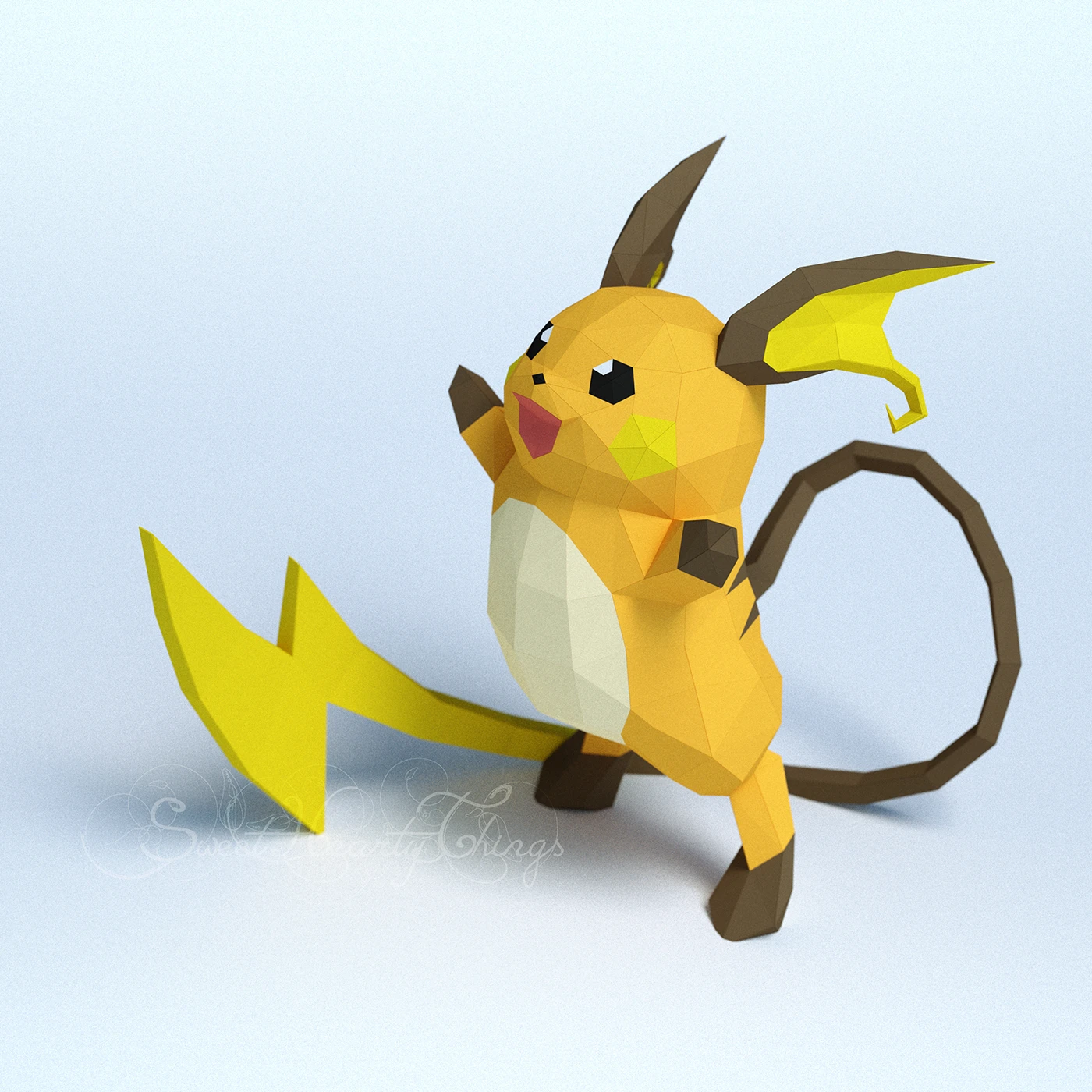 DIY 3d papercraft Pokemon Raichu PDF Templates Low Poly SweetHeartyThings