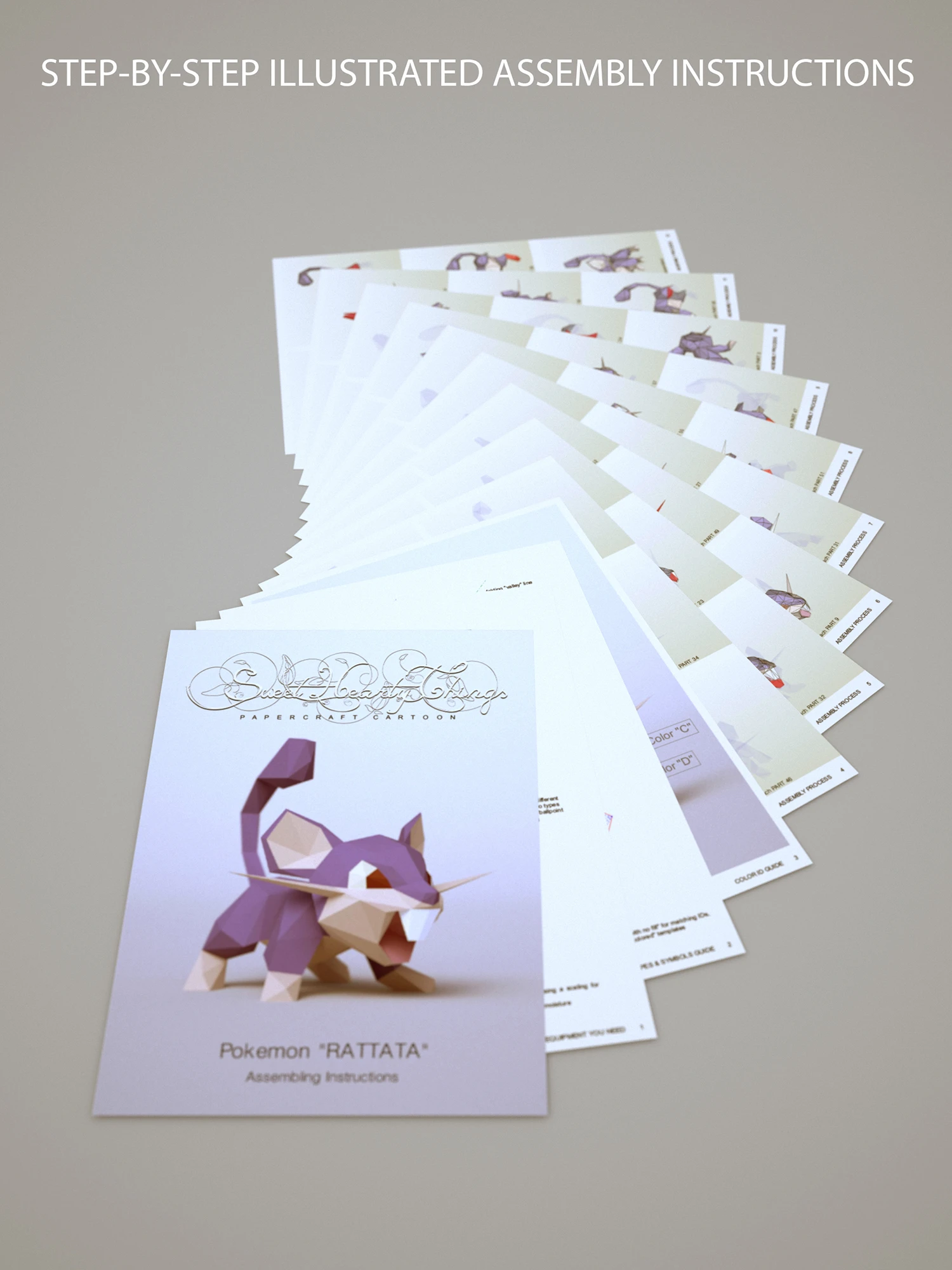 DIY 3d papercraft Pokemon Rattata PDF Templates Low Poly SweetHeartyThings