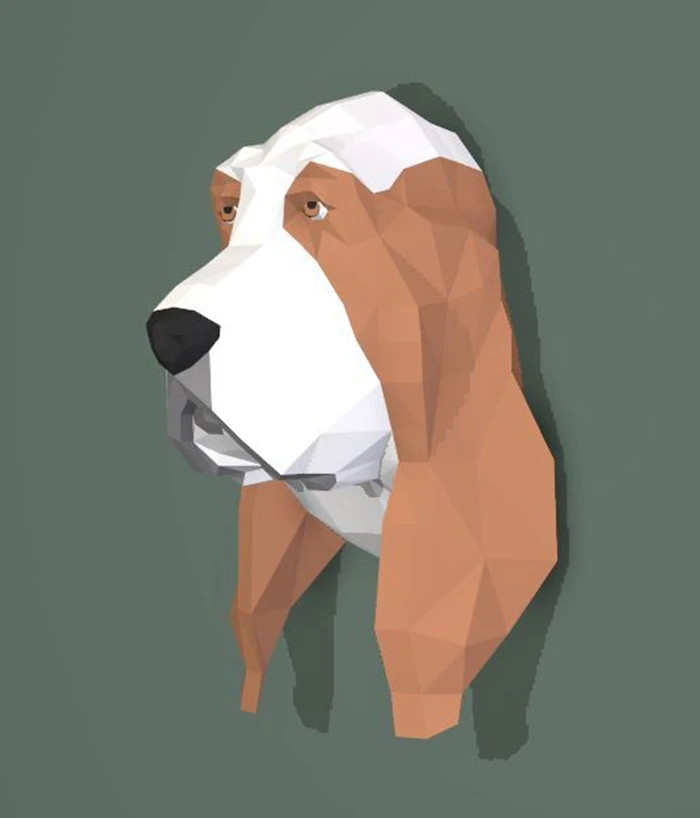 Basset Hound Dog Head PDF Papercraft Templates, Paper Art and Craft for Home Decor, DIY, 3DIER, PDF Patterns, Papercraft Templates, Low Poly