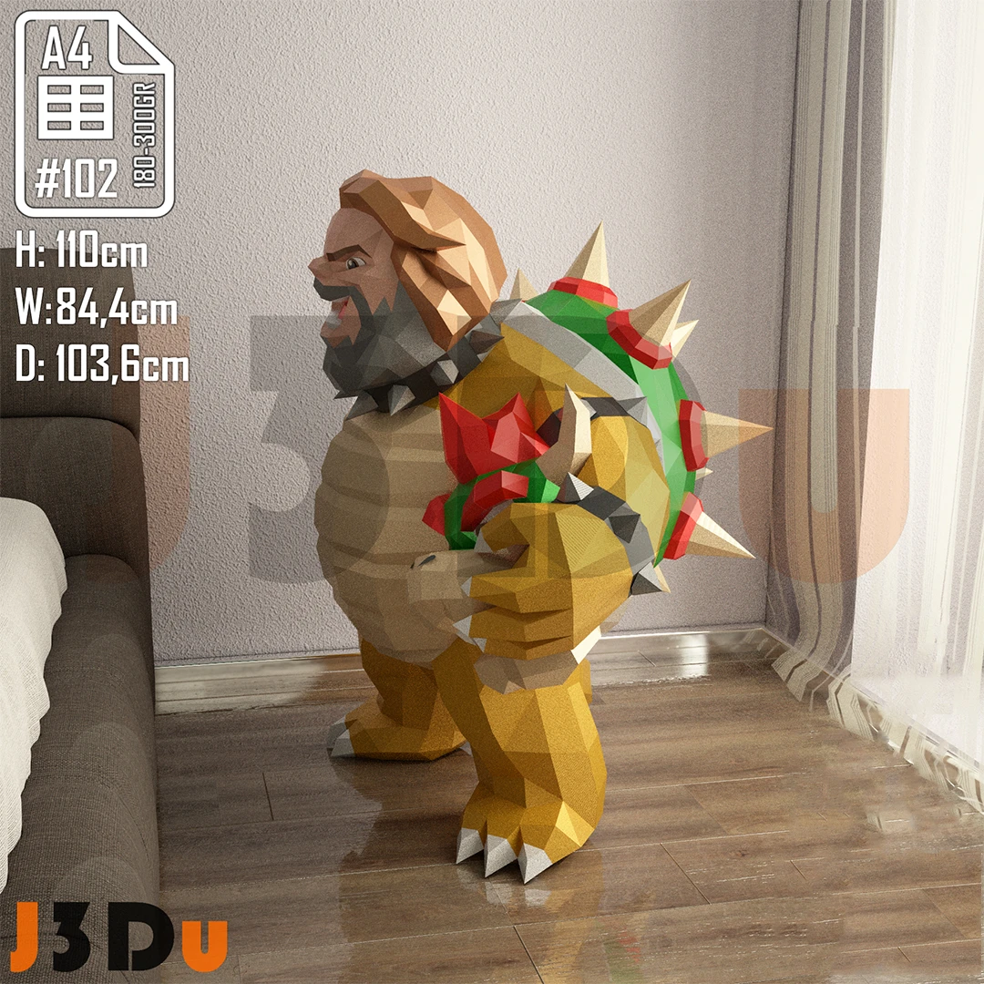 Bowser Jack Black PDF DIY 3d Model, Paper Sculpture, LowPoly, Pepakura, mario bross, Manualidad, Arte de Papel by J3Du