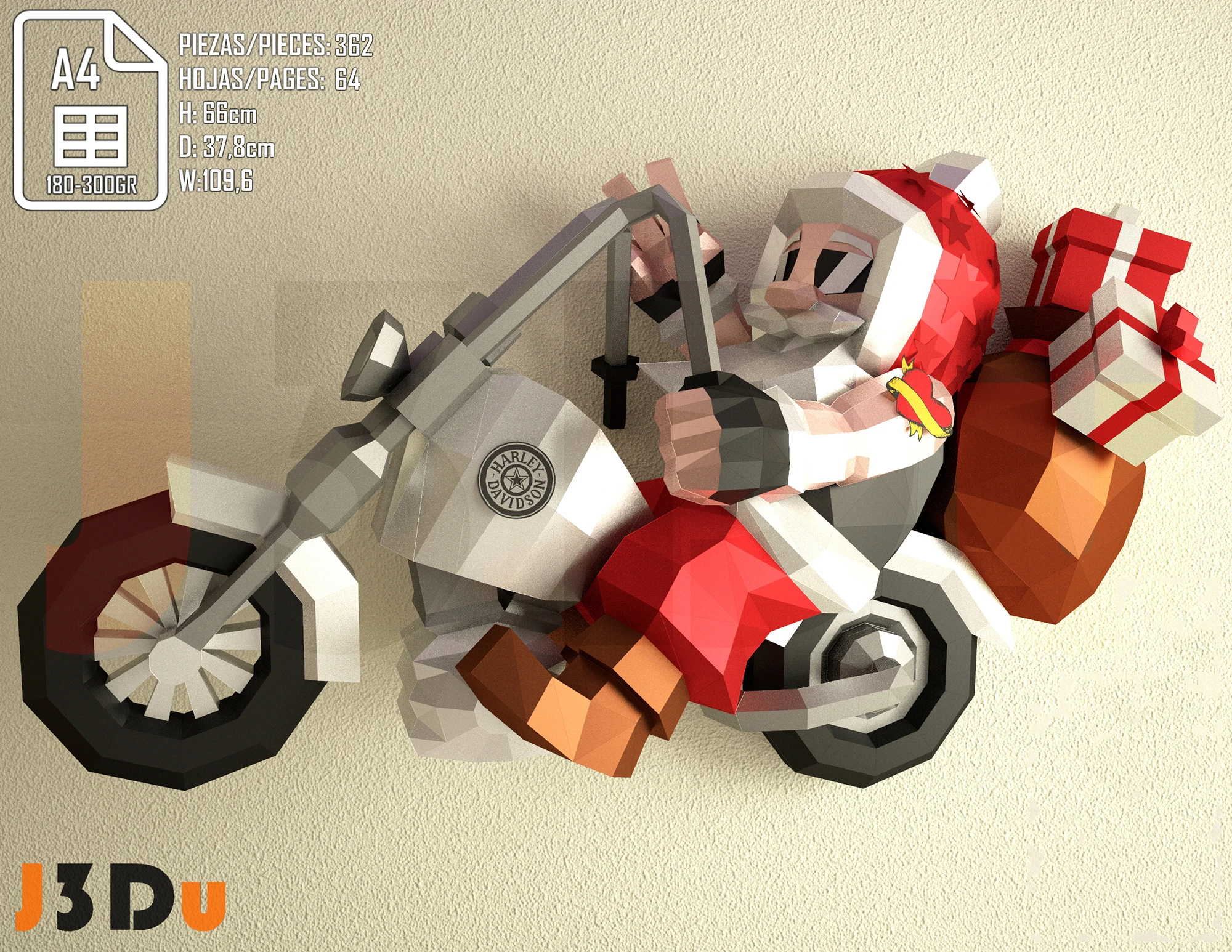 Motorized Santa Claus Papercraft PDF, Template For office, Room, Decor, DIY gift for friends, family, Low poly Paper, Paper Craft 3D kit by J3Du