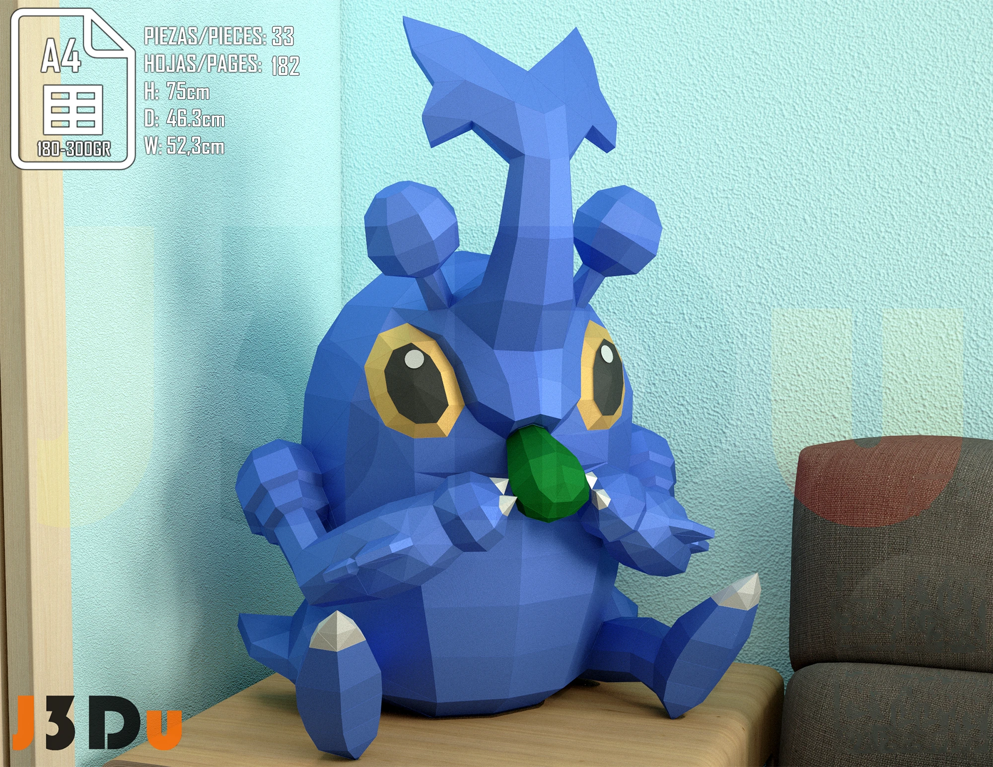 Pokemon Heracross Baby Papercraft PDF, Template For office, Room, Decor, DIY gift for friends, family, Low poly Paper, Paper Craft 3D kit by J3Du