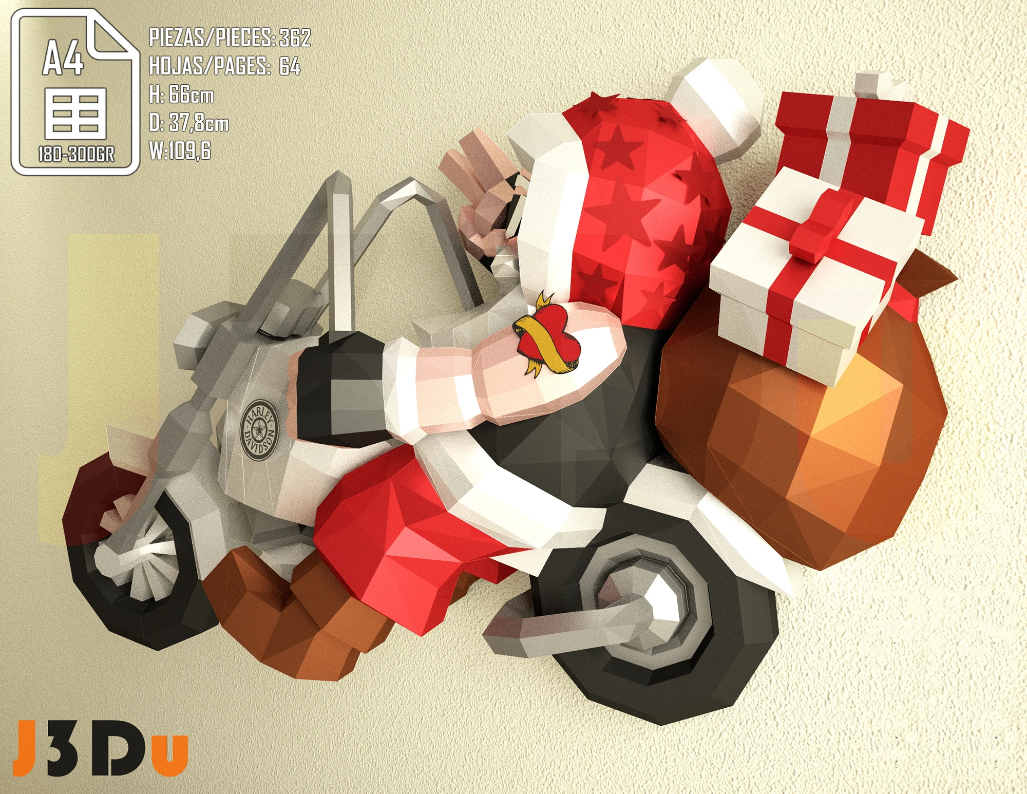 Motorized Santa Claus Papercraft PDF, Template For office, Room, Decor, DIY gift for friends, family, Low poly Paper, Paper Craft 3D kit by J3Du