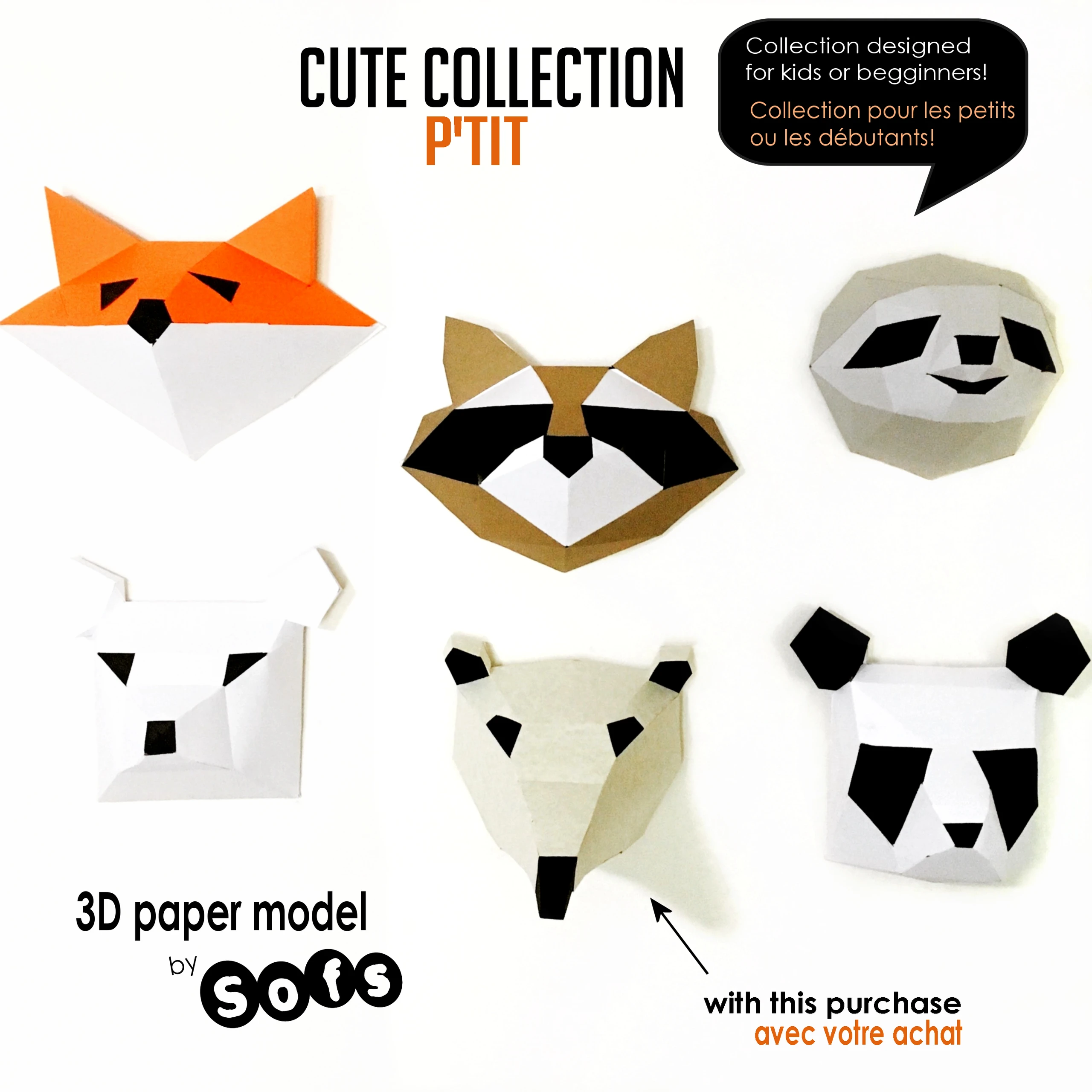 Cute Fox 3D papercraft. You get a PDF digital file templates and instruction for these DIY paper decoration. Easy enough for kids!