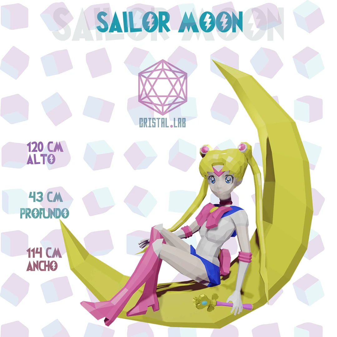 Sailor Moon Low Poly Papercraft 3D Plantillas PDF Cristal.Lab