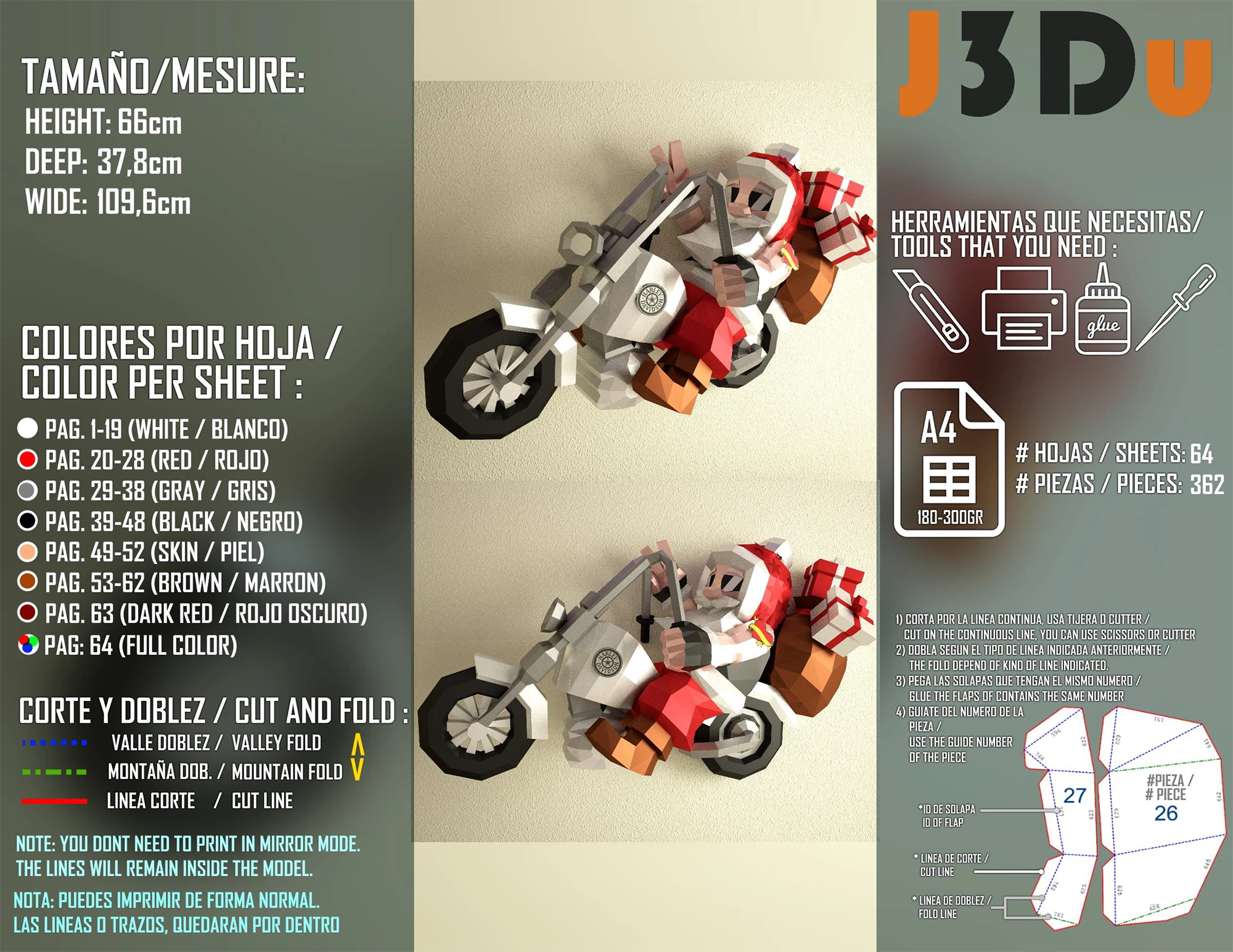 Motorized Santa Claus Papercraft PDF, Template For office, Room, Decor, DIY gift for friends, family, Low poly Paper, Paper Craft 3D kit by J3Du