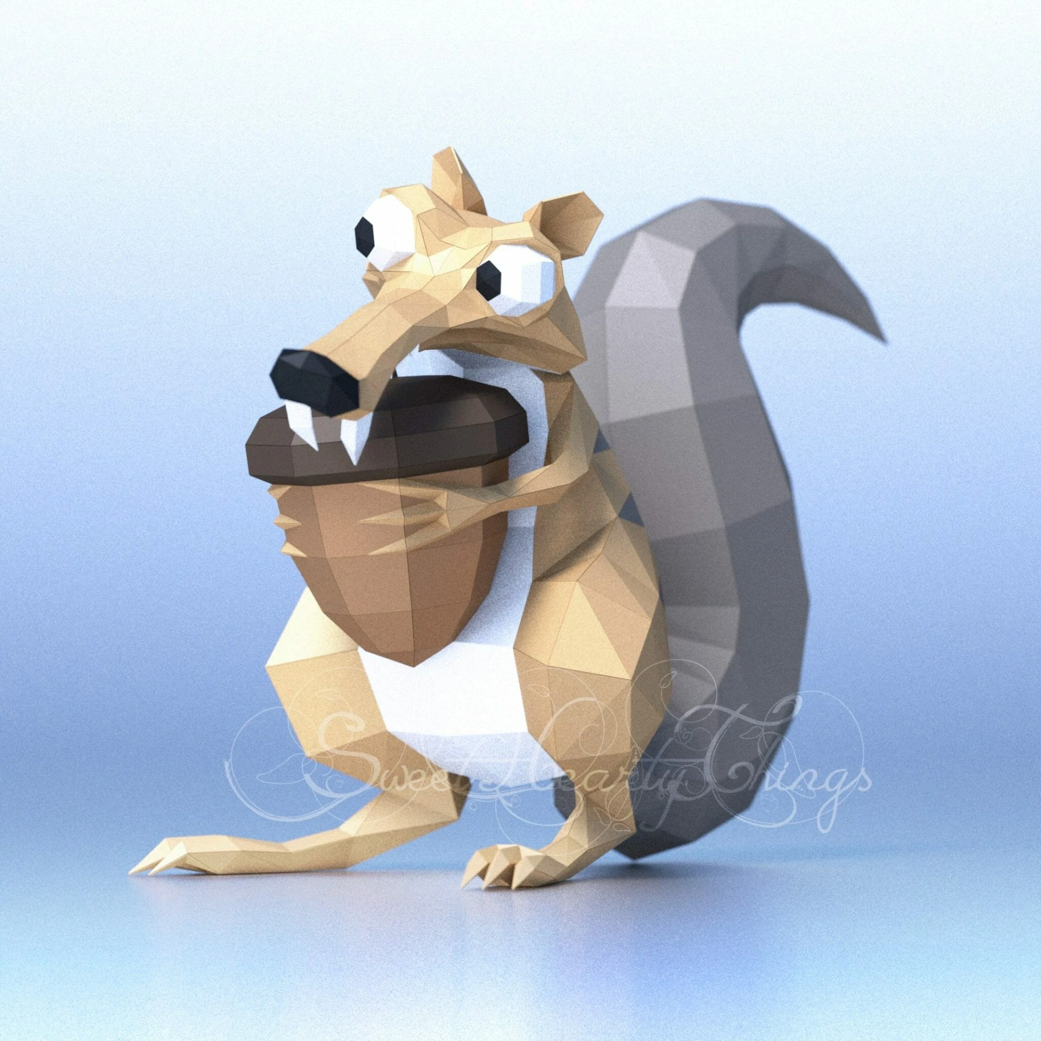 DIY 3d papercraft Ice Age Scrat PDF Templates Low Poly SweetHeartyThings