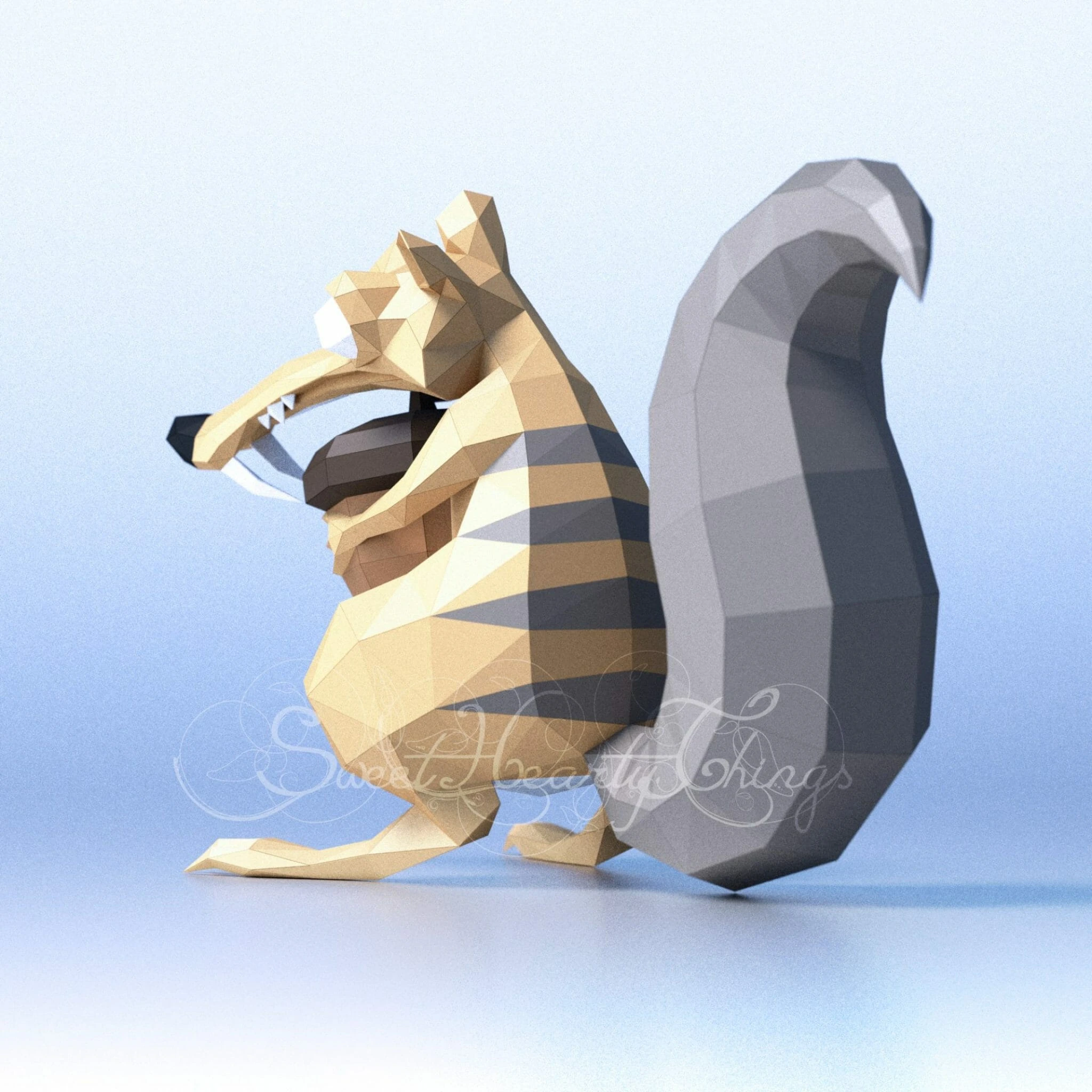 DIY 3d papercraft Ice Age Scrat PDF Templates Low Poly SweetHeartyThings