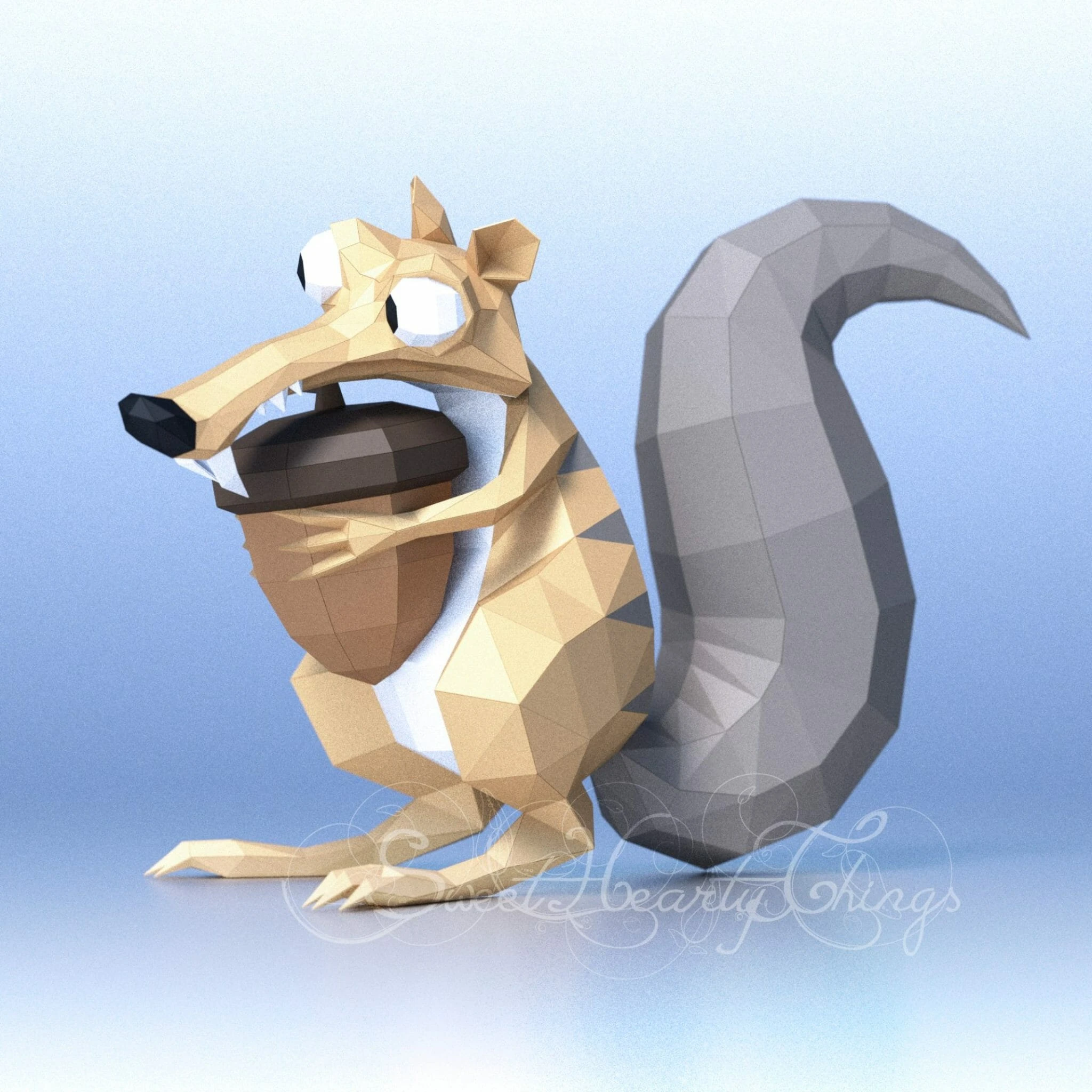 DIY 3d papercraft Ice Age Scrat PDF Templates Low Poly SweetHeartyThings