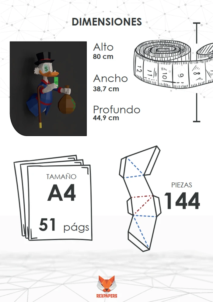 Scrooge McDuck Papercraft, PDF Template, DIY 3d Model, FanArt, Paper Sculpture, Low Poly, Pepakura Craft, Manualidad