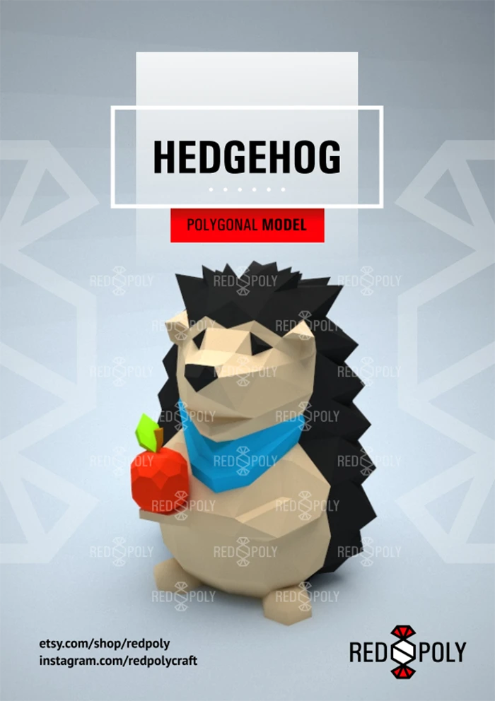 Hedgehog DIY, Papercraft, PDF, Low Poly, 3D model, Craft, Paper, Room Decor, Cute Decoration