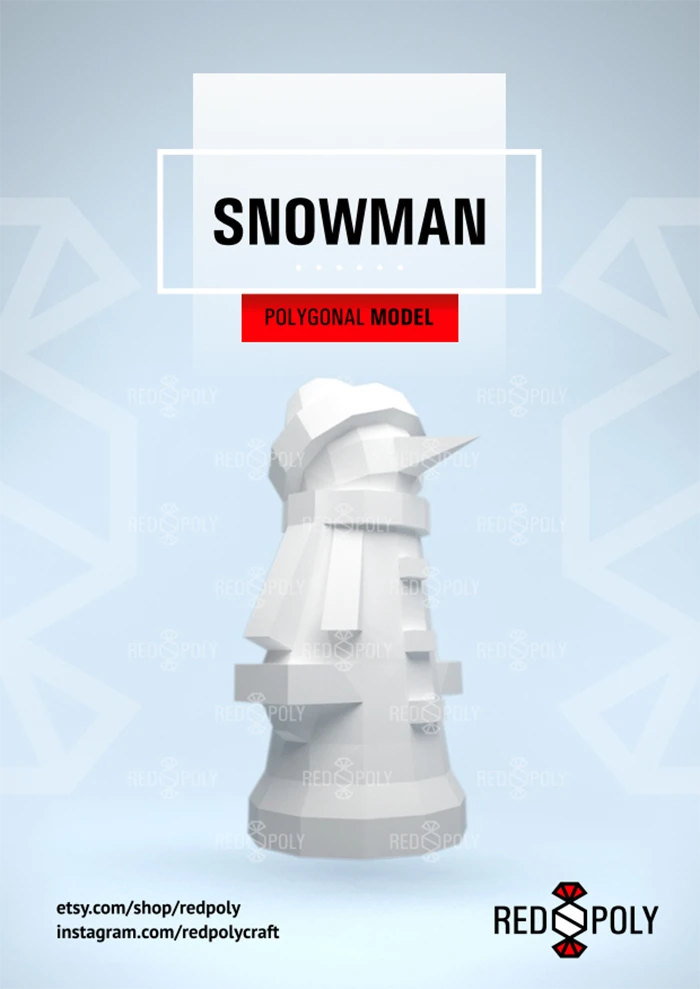 Snowman DIY, Papercraft, PDF, Low Poly, 3D model, Craft, Paper, Room Decor, Christmas Decoration