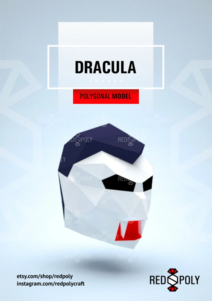 Vampire Dracula Head DIY, Papercraft, PDF, Low Poly, 3D model, Craft, Paper, Room Decor, Halloween Decoration