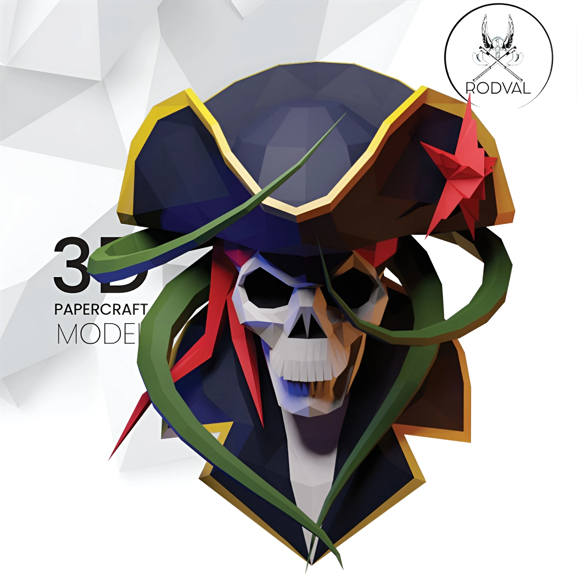 PIRATE SKULL, Papercraft, Template, DIY, Paper, Low Poly, Holiday, 3D Model, Pdf Low Poply, October, Carnival, Halloween