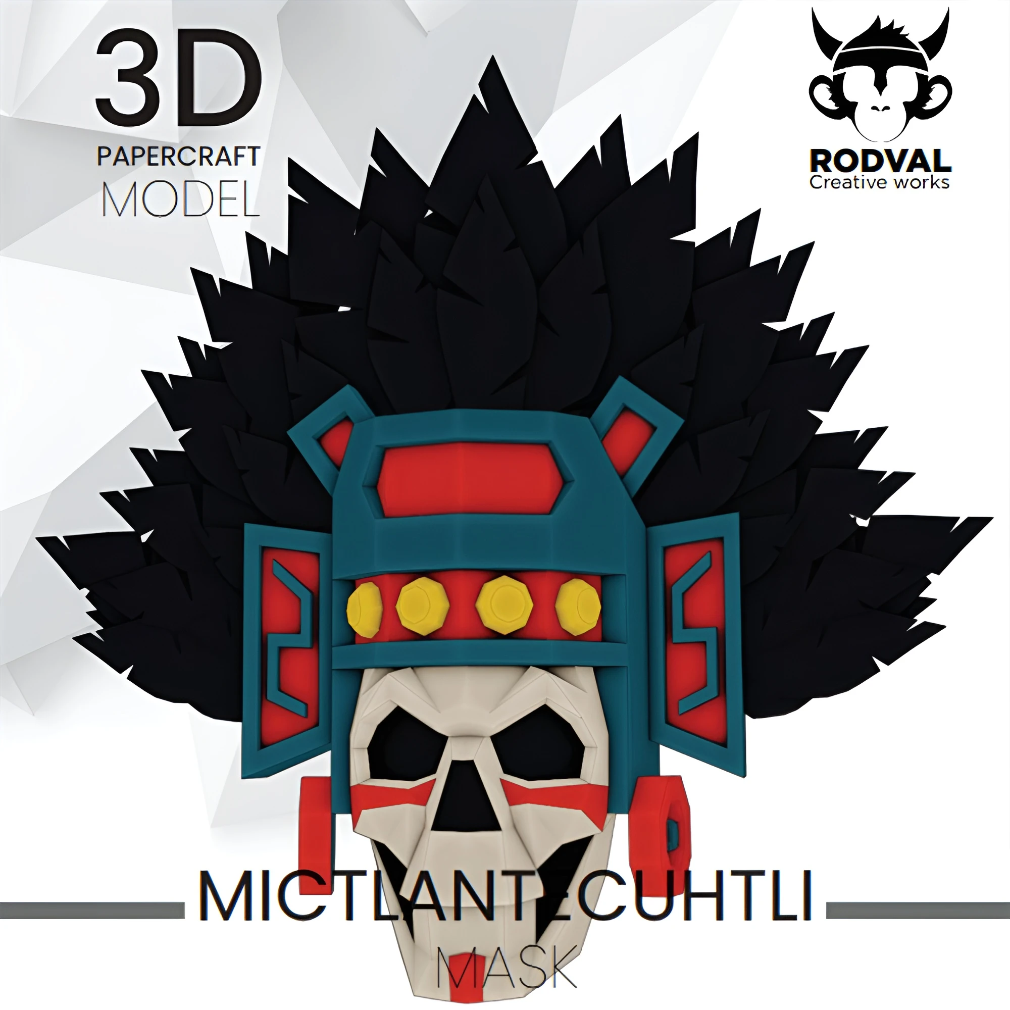 MICTLANTECUHTLI MASK, Papercraft, Template, DIY, Paper, Low Poly, Holiday, 3D Model, Pdf Low Poply, October, Carnival, Halloween