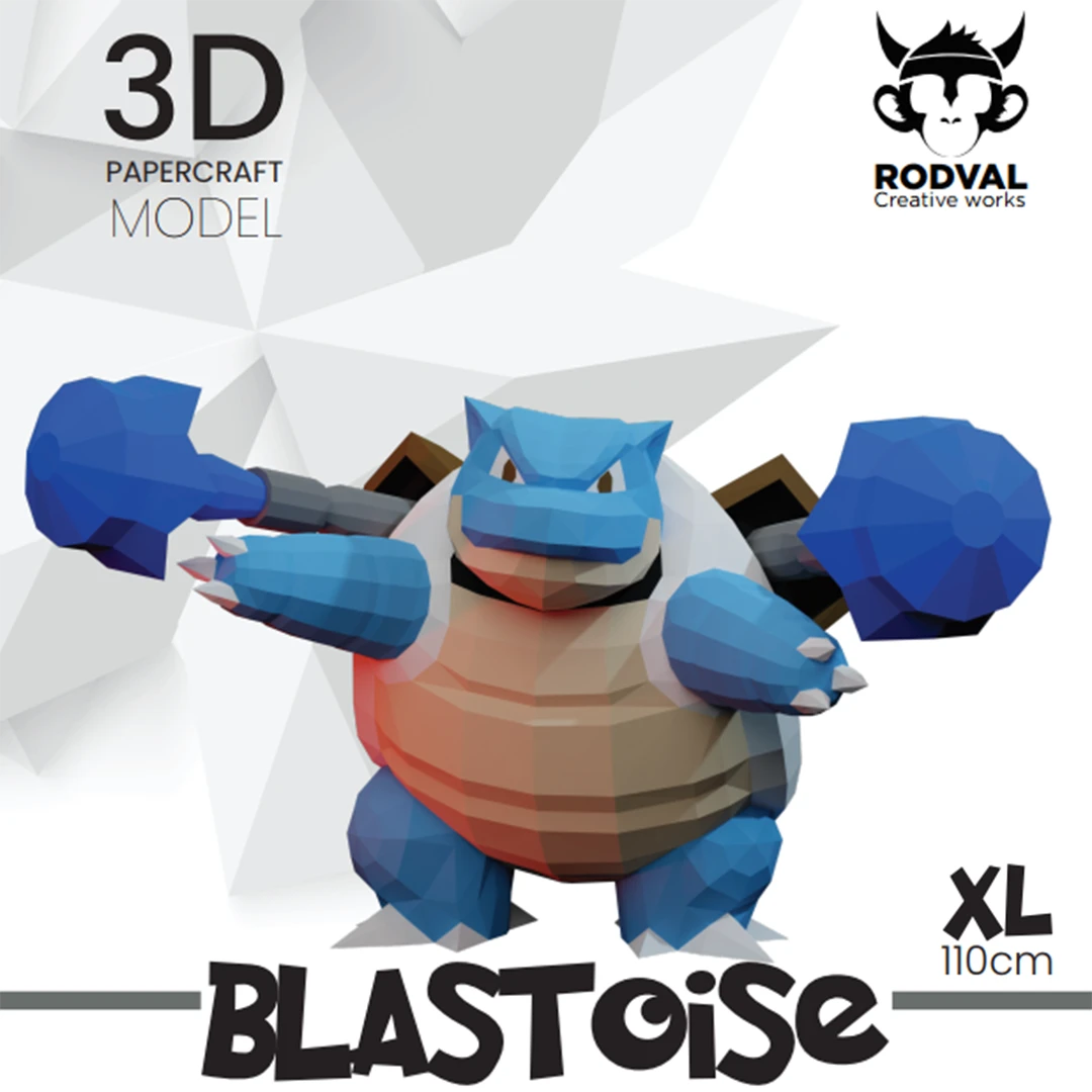 BLASTOISE XL, Papercraft, Template, DIY, Paper, Low Poly, Pokemon, 3D Model, Pdf Low Poply