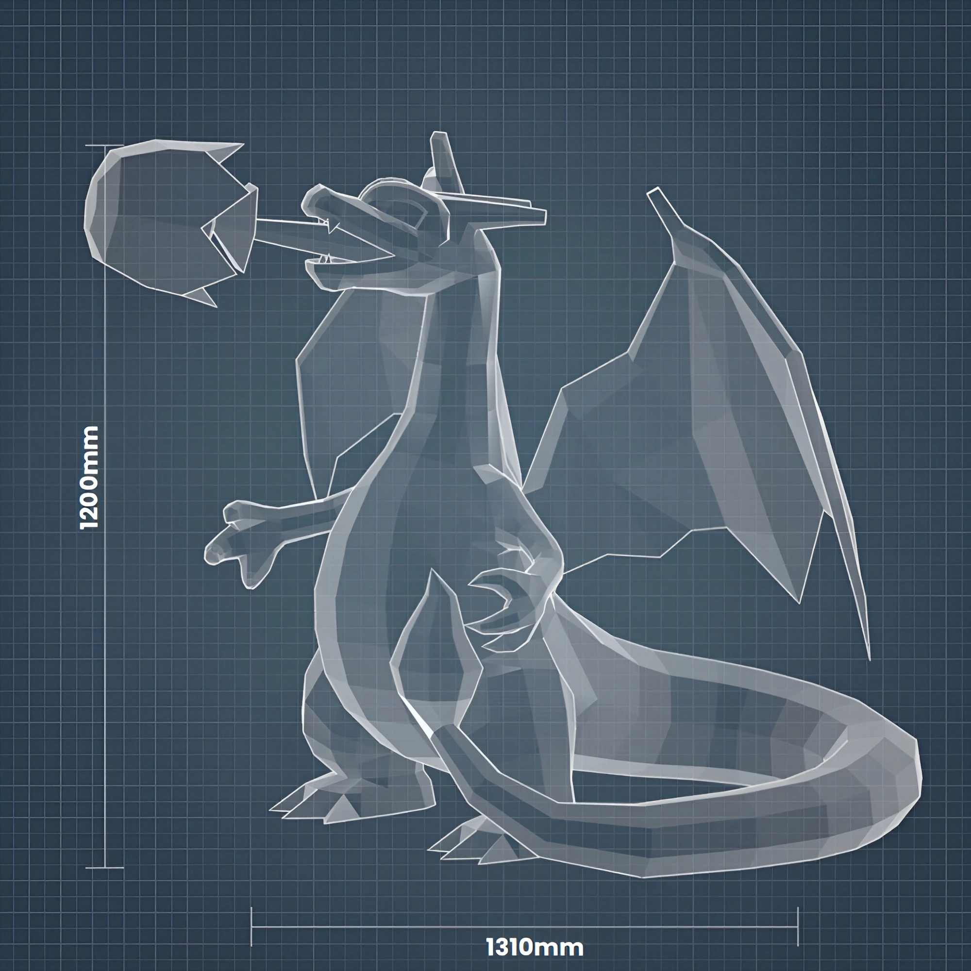 CHARIZARD XL, Papercraft, Template, DIY, Paper, Low Poly, Pokemon, 3D Model, Pdf Low Poply