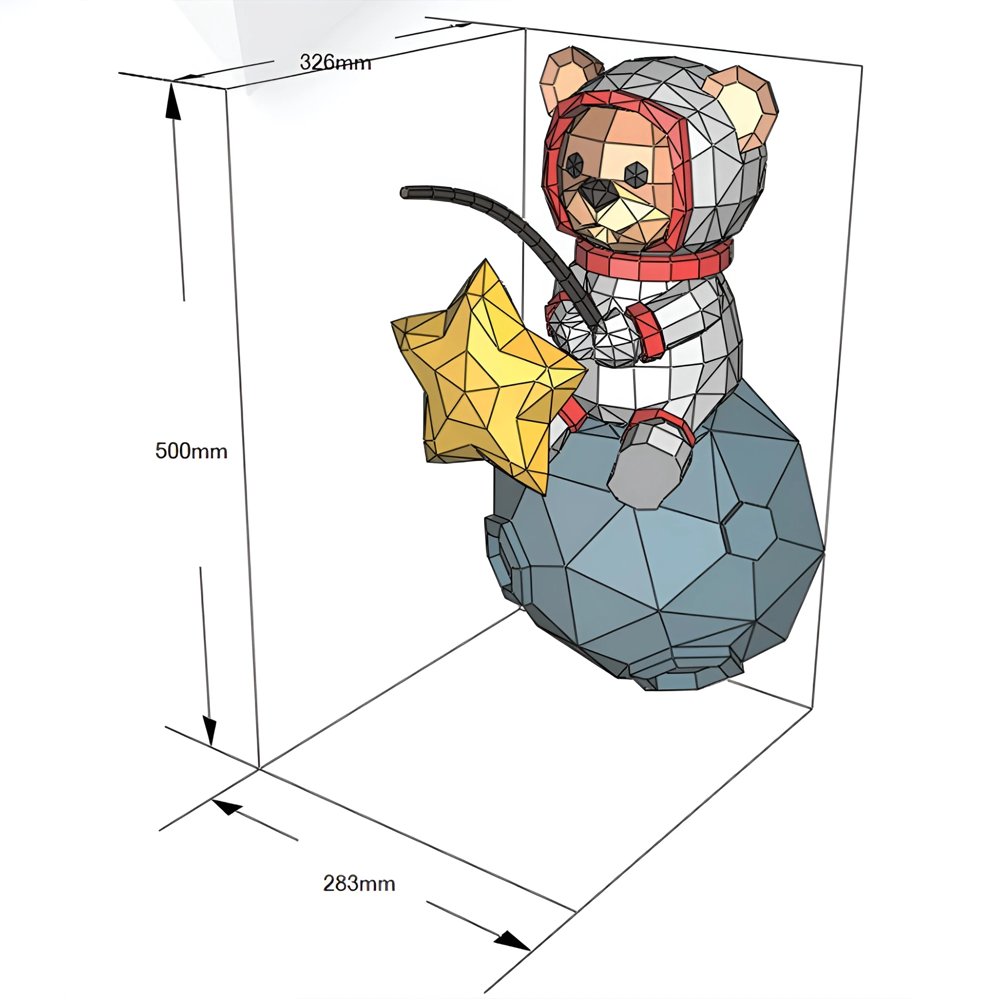 SPACEMAN TEDDY FISHING, bear, Papercraft, Template, DIY, Paper, Low Poly, Space, 3D Model, Pdf Low Poply, Kids Toy