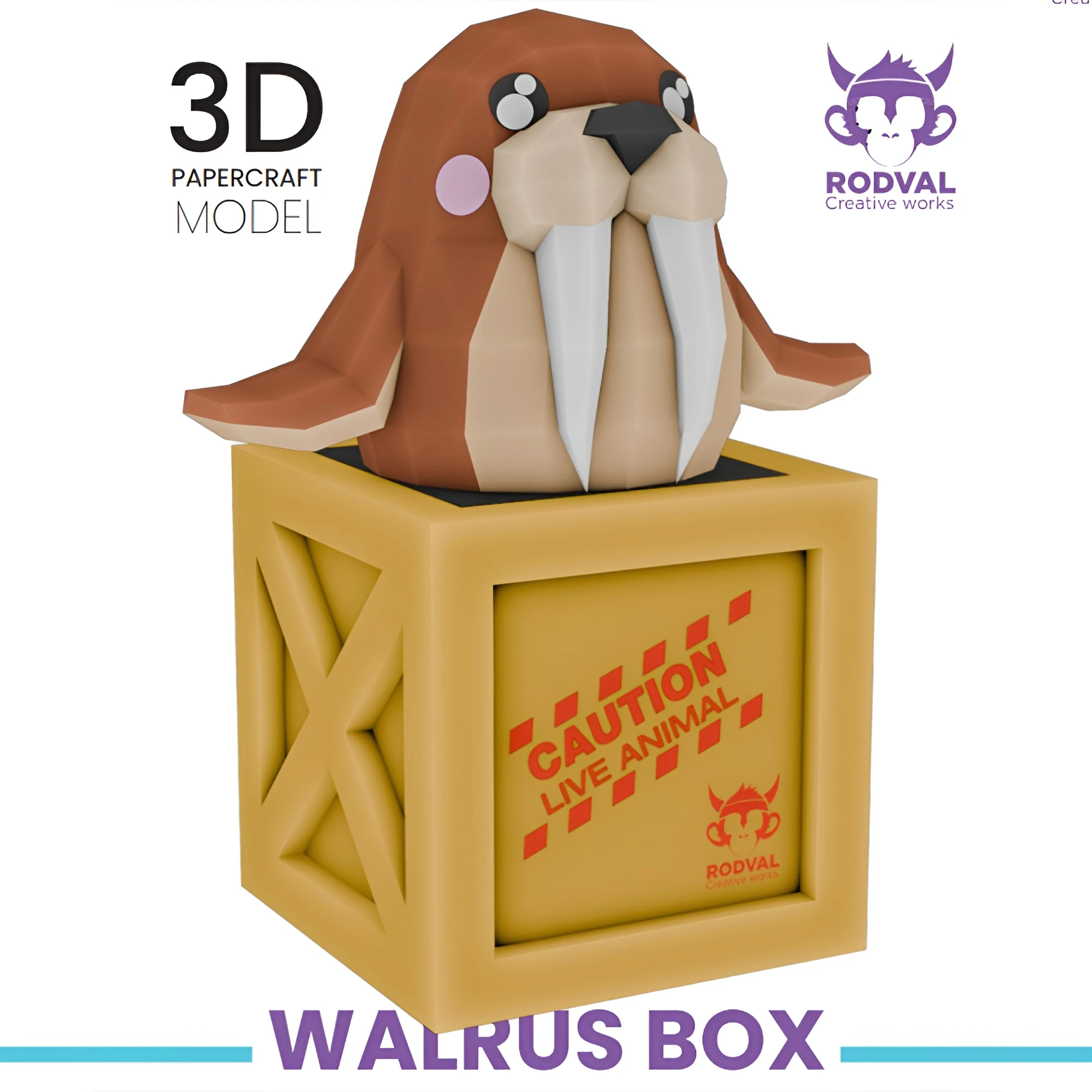 WALRUS BOX, animal, Papercraft, Template, DIY, Paper, Low Poly, Cute, Kawaii, 3D Model, Pdf Low Poply, Kids Toy