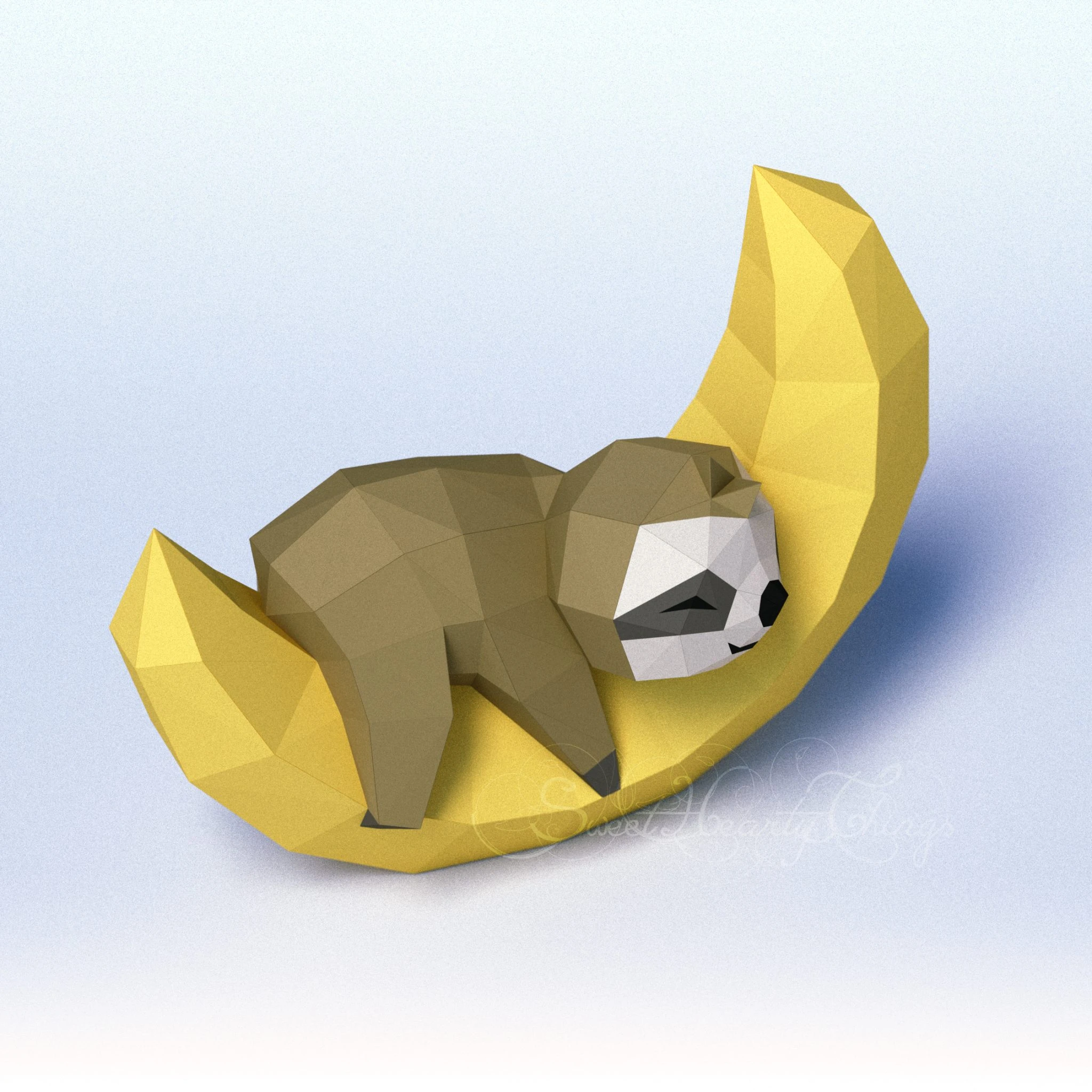 DIY 3d papercraft Little Sloth On The Moon PDF Templates Low Poly SweetHeartyThings