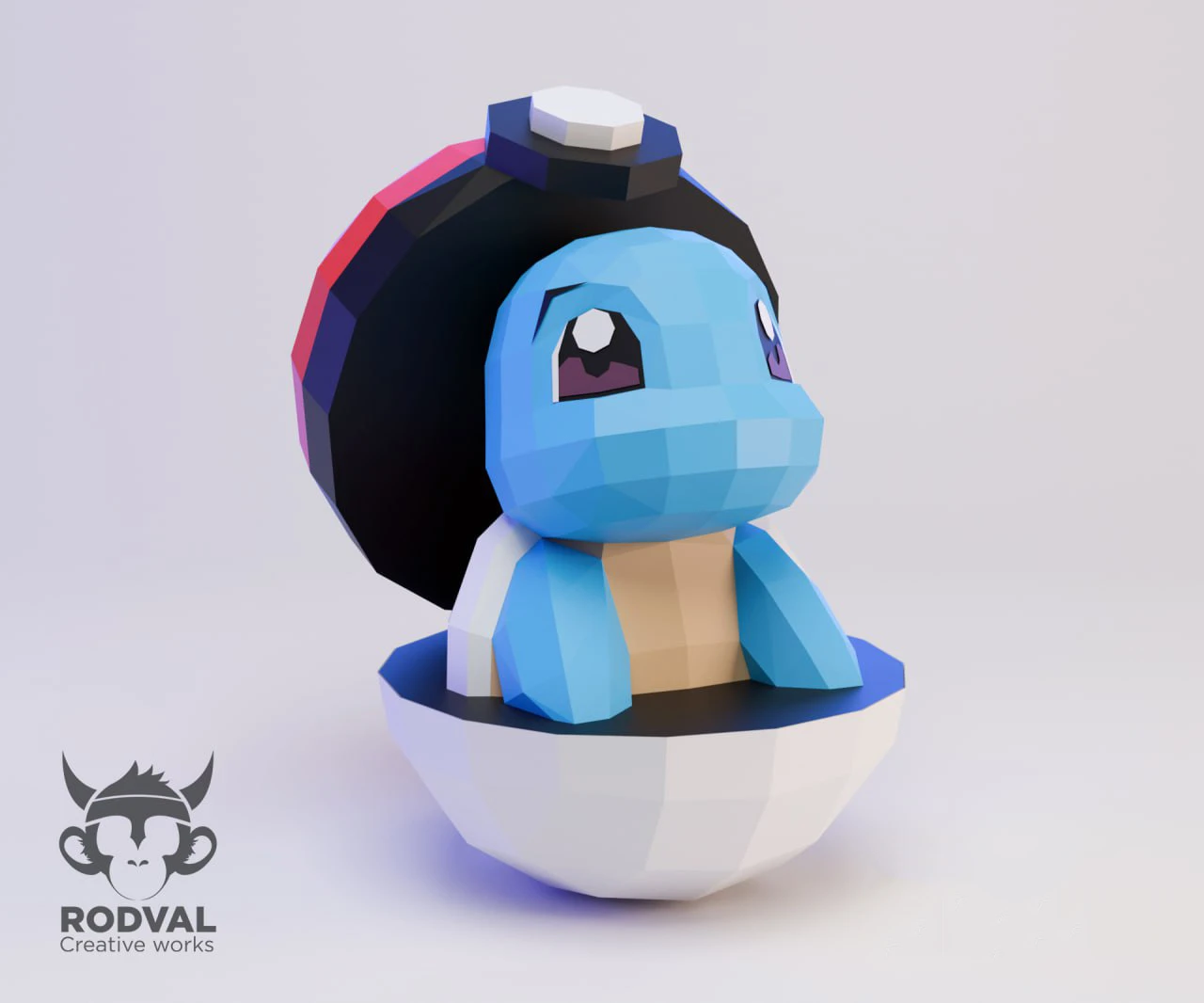 SQUIRTLE POKEBALL, Pokemon, Papercraft, Template, DIY, Paper, Low Poly, Cute, Kawaii, 3D Model, Pdf Low Poply, Kids Toy