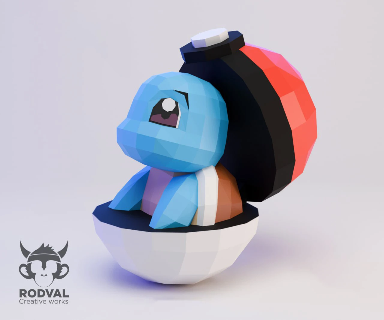 SQUIRTLE POKEBALL, Pokemon, Papercraft, Template, DIY, Paper, Low Poly, Cute, Kawaii, 3D Model, Pdf Low Poply, Kids Toy