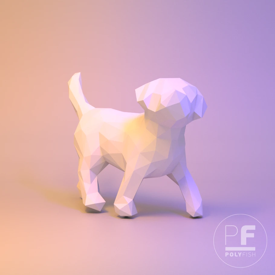 Walking Puppy PDF Template, Low Poly, Paper Sculpture, DIY, Pepakura Pattern, Handmade, Papercraft, Lowpoly, Lowpoly Papercraft