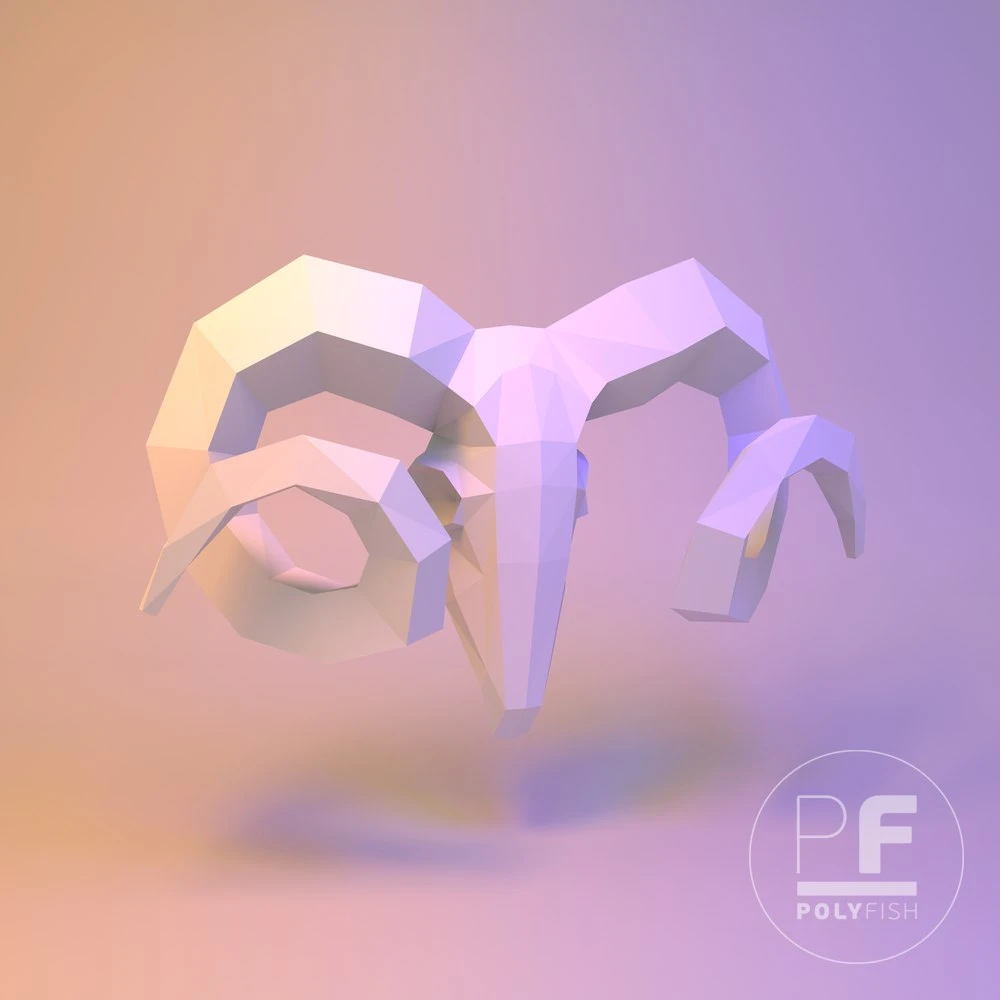 Ram Skull PDF Template, Low Poly, Paper Sculpture, DIY, Pepakura Pattern, Handmade, Papercraft, Lowpoly, Lowpoly Papercraft