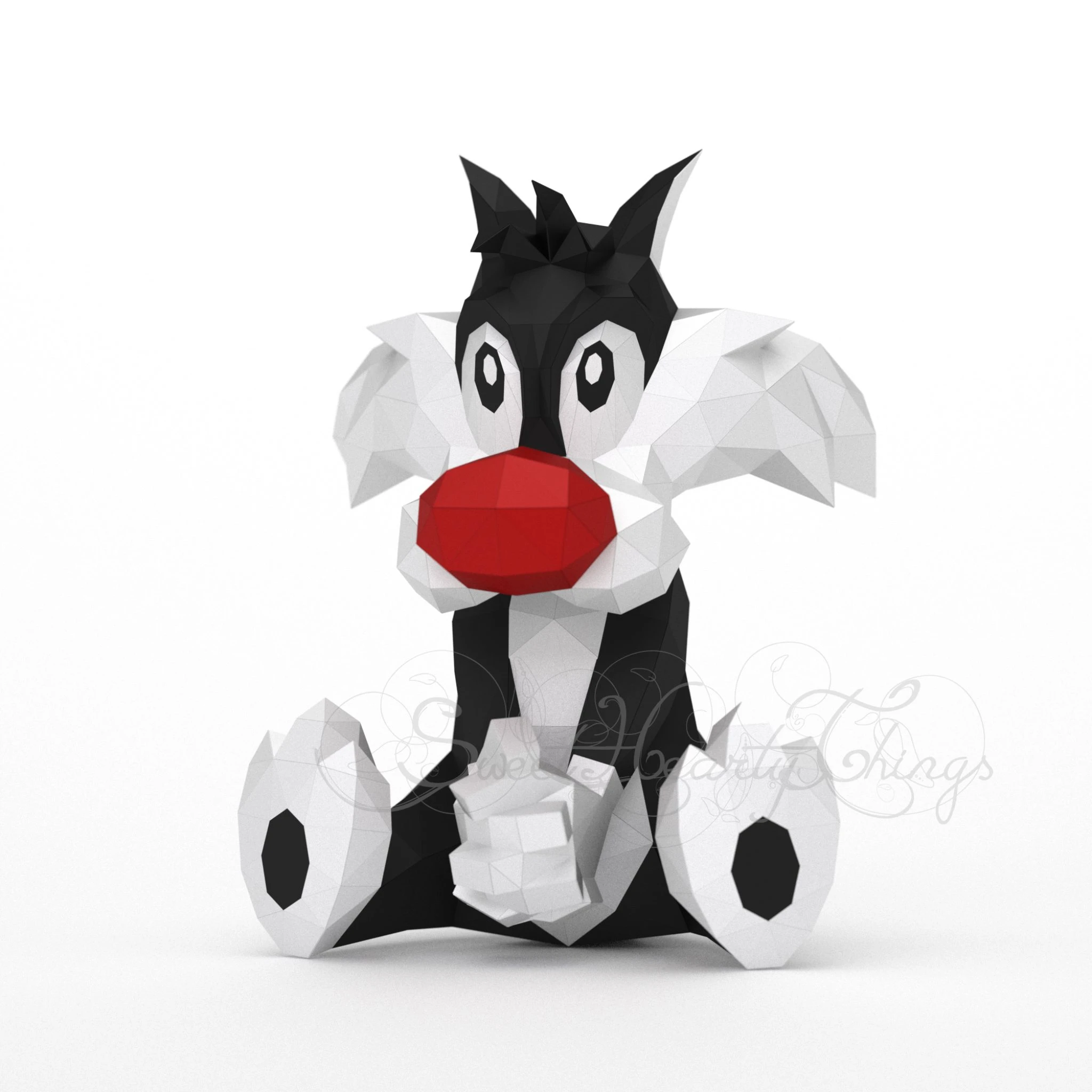 DIY 3d papercraft Sylvester The Cat PDF Templates Low Poly SweetHeartyThings