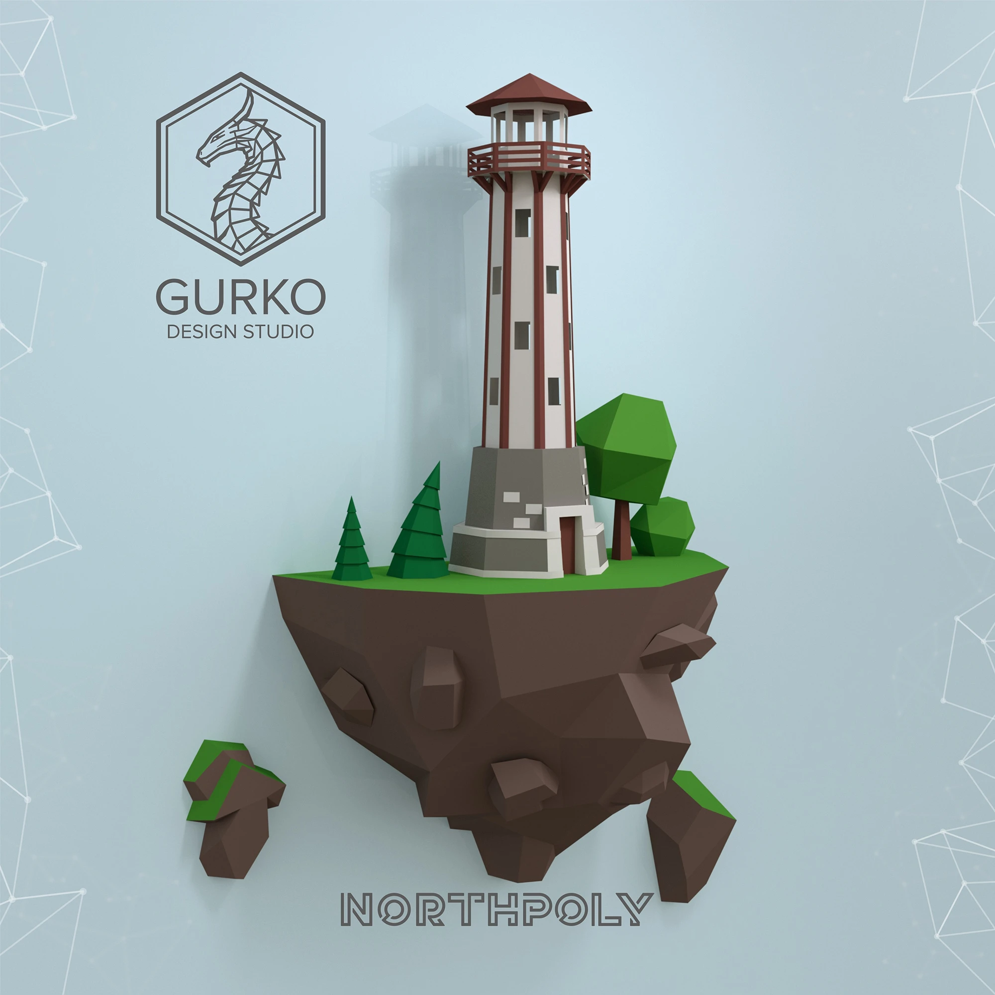 Papercraft Flying Island. Lighthouse, Pdf, Gurko, Pepakura, Template, 3D Origami, Paper Sculpture, Low Poly, DIY Craft