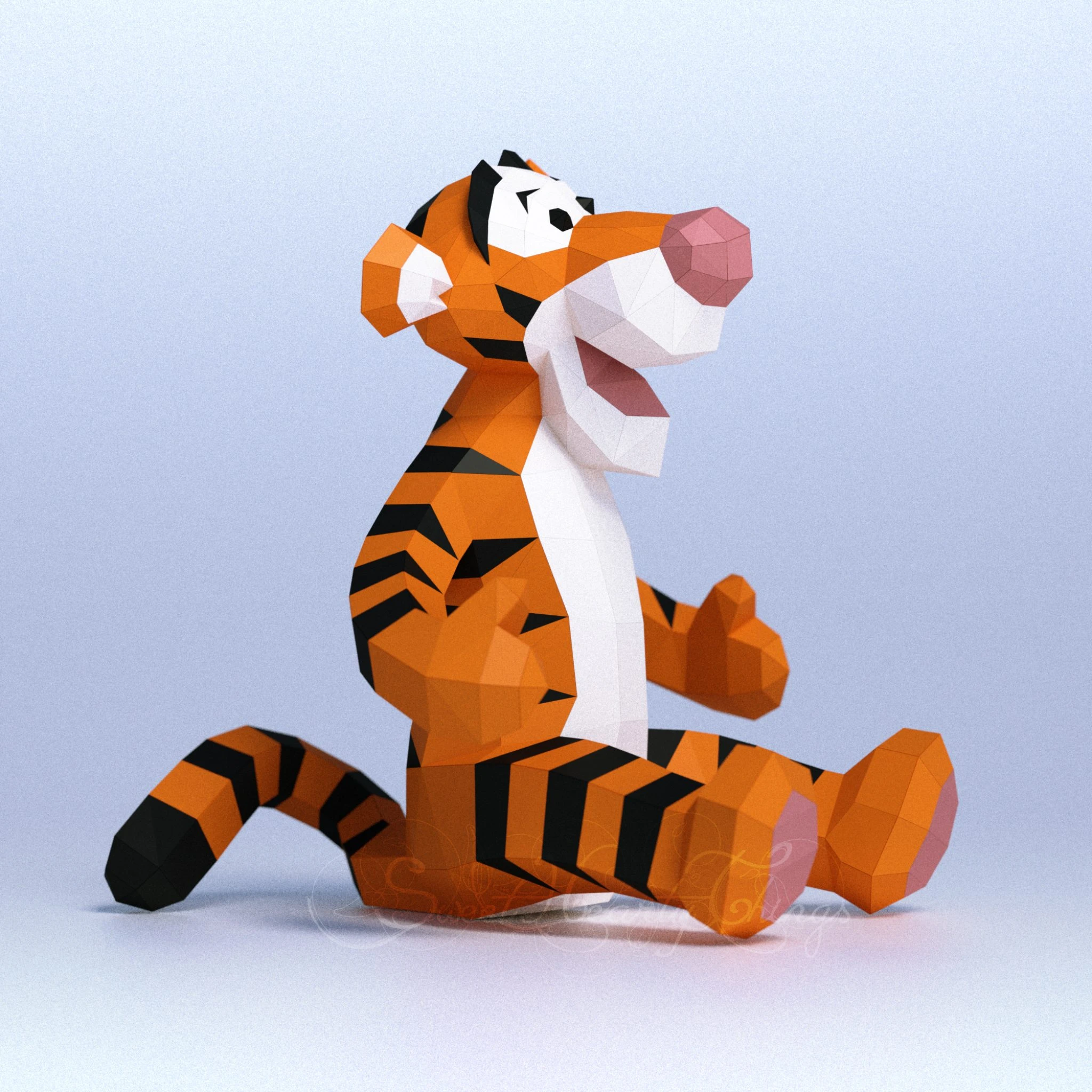 DIY 3d papercraft Winnie’s Friend Tigger PDF Templates Low Poly SweetHeartyThings