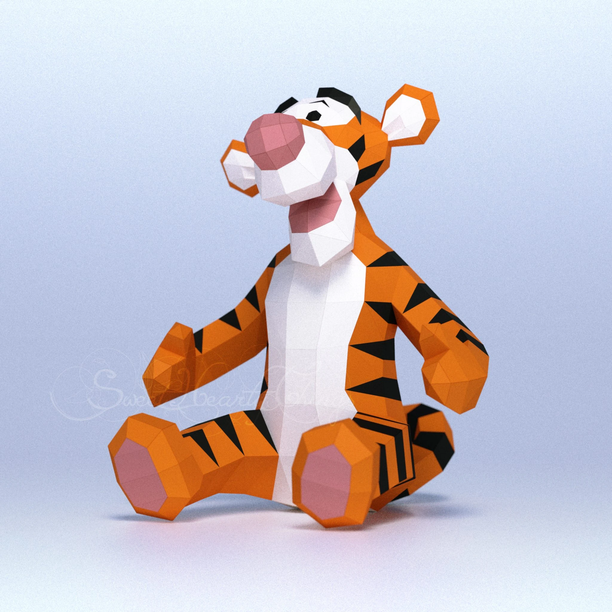 DIY 3d papercraft Winnie’s Friend Tigger PDF Templates Low Poly SweetHeartyThings