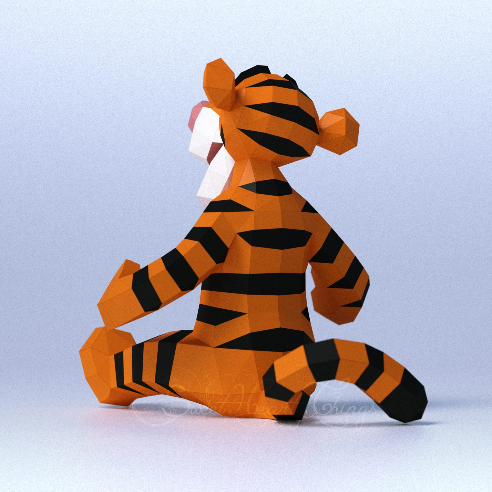 DIY 3d papercraft Winnie’s Friend Tigger PDF Templates Low Poly SweetHeartyThings