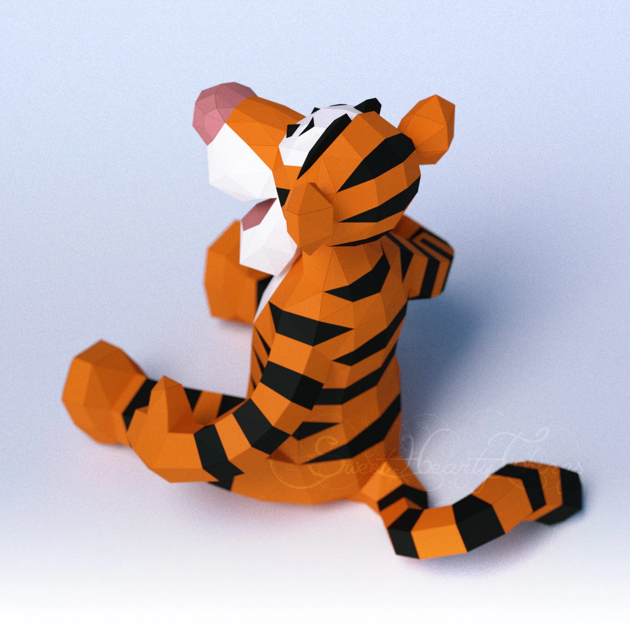 DIY 3d papercraft Winnie’s Friend Tigger PDF Templates Low Poly SweetHeartyThings