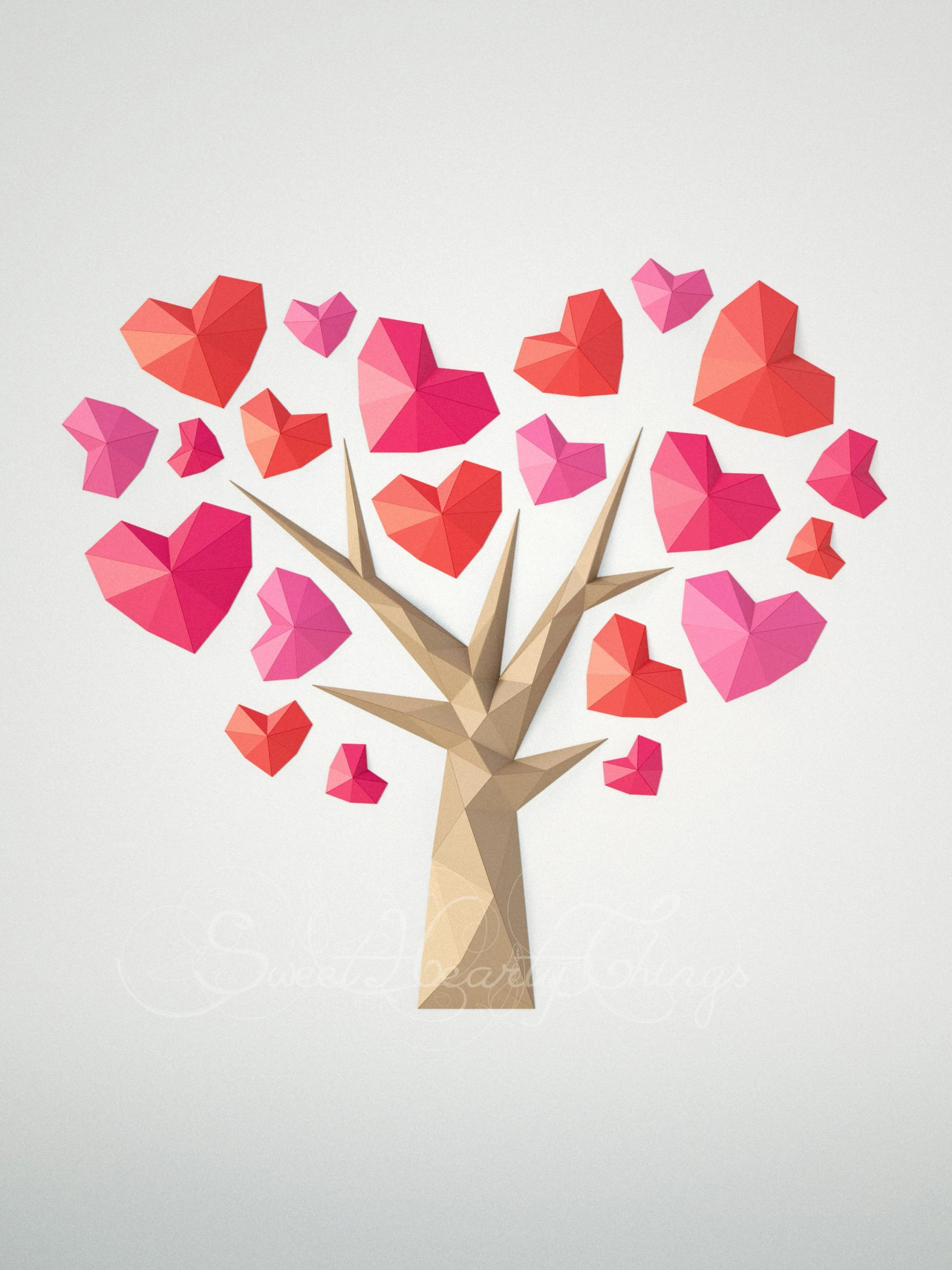 DIY 3d papercraft Wall Tree Heart PDF Templates Low Poly SweetHeartyThings