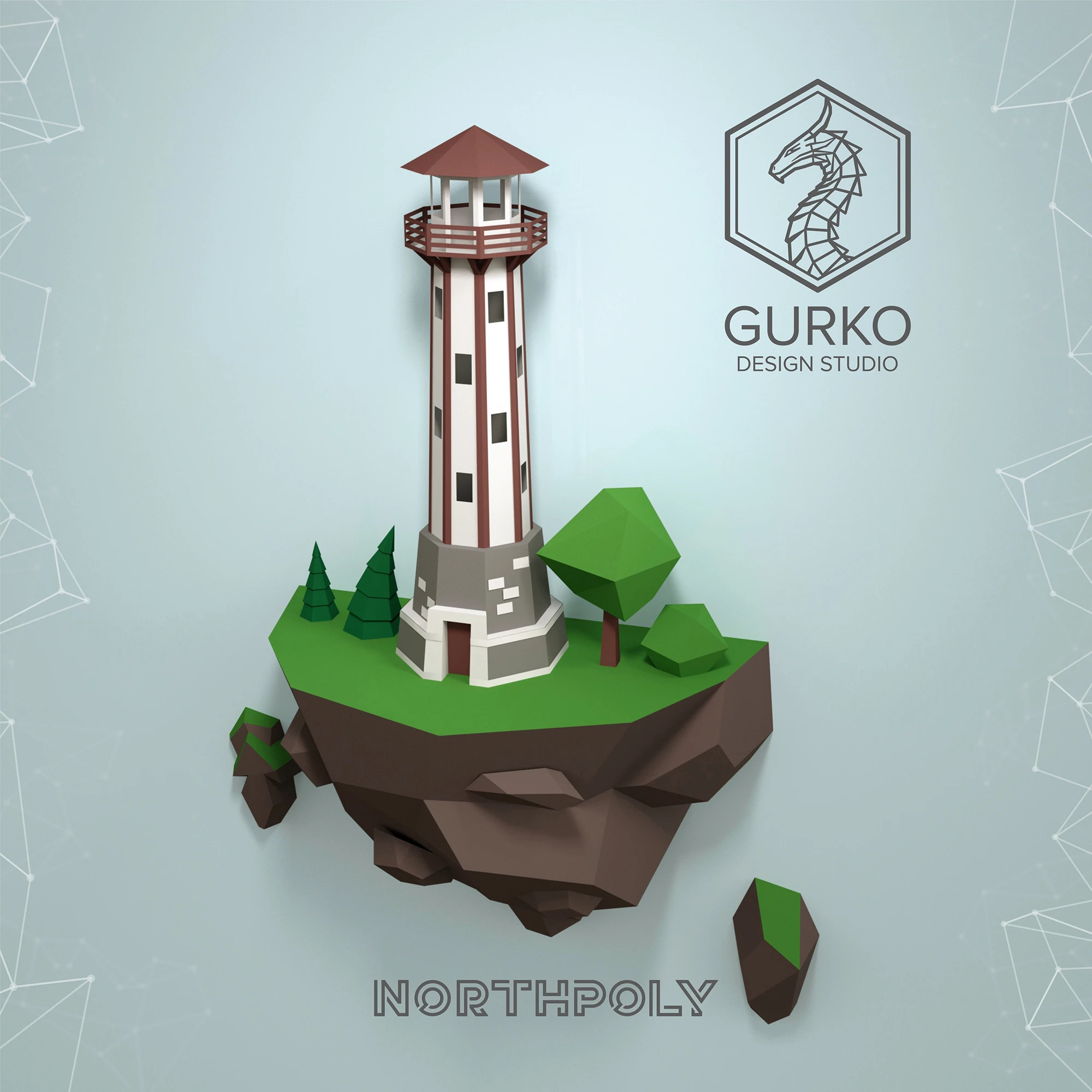 Papercraft Flying Island. Lighthouse, Pdf, Gurko, Pepakura, Template, 3D Origami, Paper Sculpture, Low Poly, DIY Craft