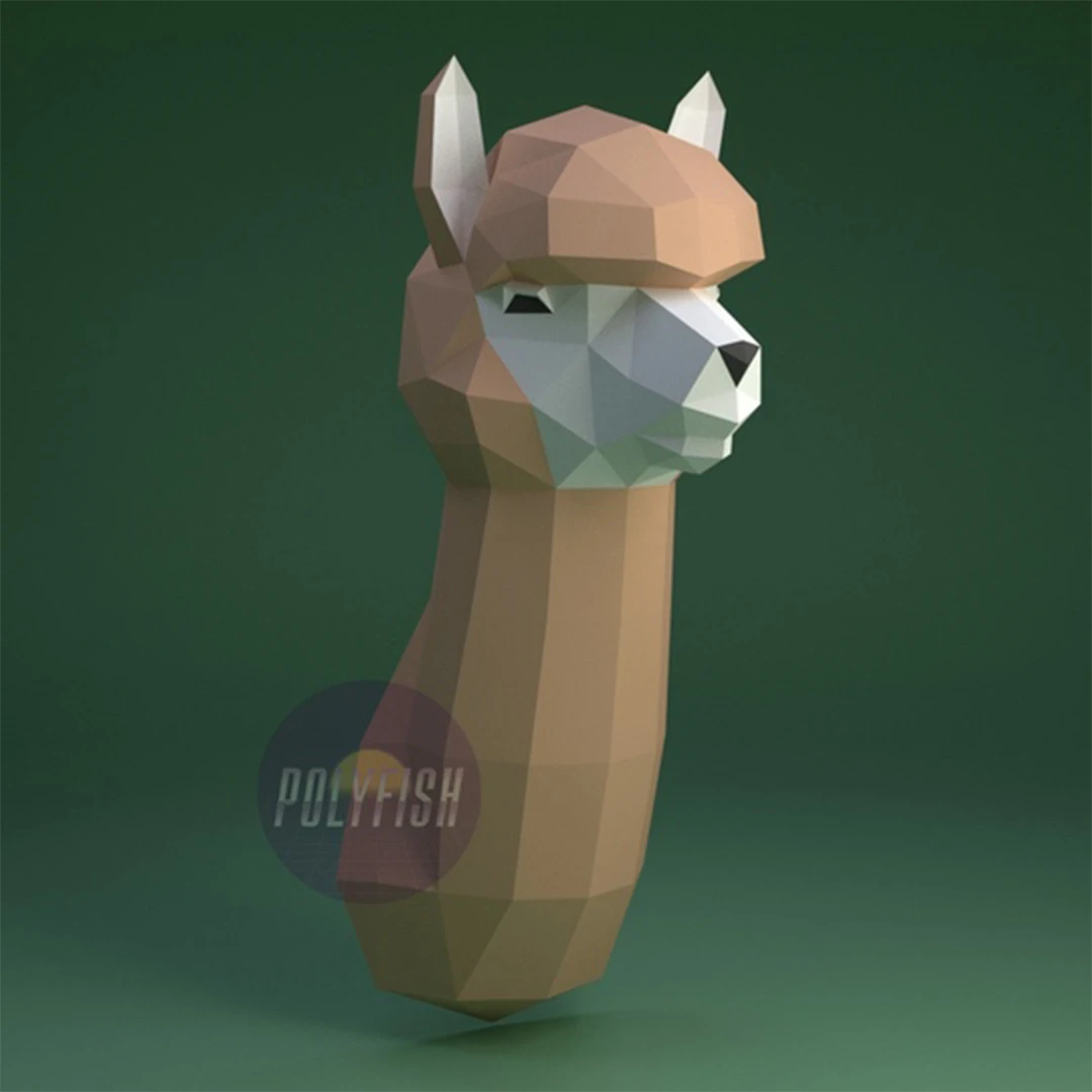 Alpaca Head PDF Template, Low Poly, Paper Sculpture, DIY, Pepakura Pattern, Handmade, Papercraft, Lowpoly, Lowpoly Papercraft