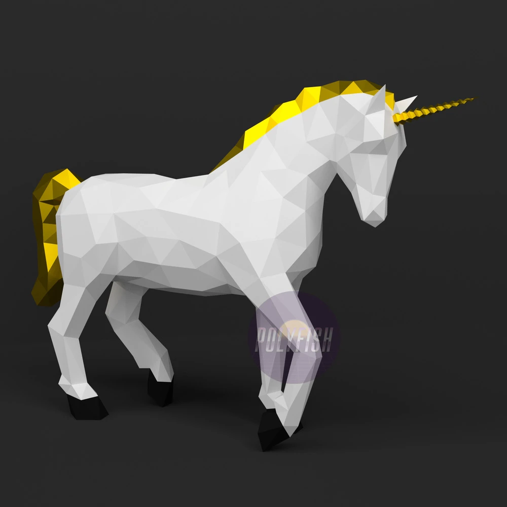 Unicorn PDF Template, Low Poly, Paper Sculpture, DIY, Pepakura Pattern, Handmade, Papercraft, Lowpoly, Lowpoly Papercraft