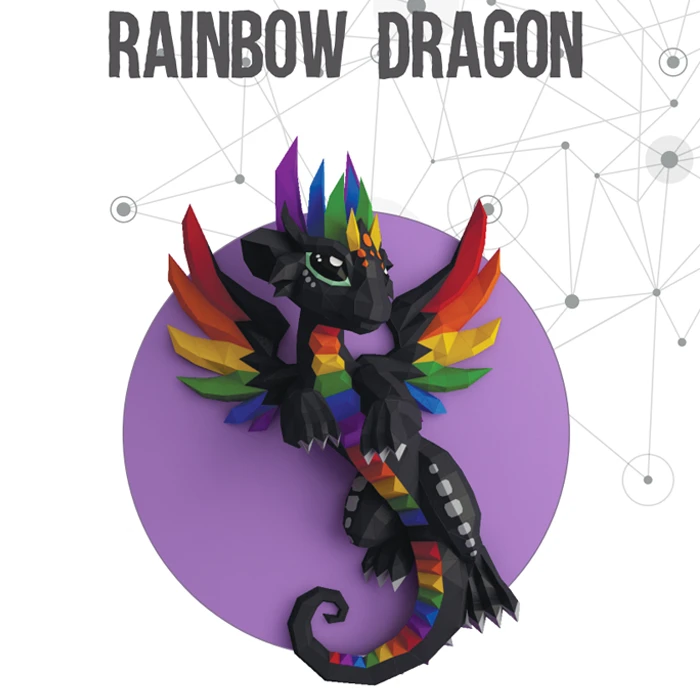 Rainbow Dragon PDF Template, DIY 3d Model, FanArt, Paper Sculpture, Low Poly, Pepakura, Craft, Manualidad, Paper Art